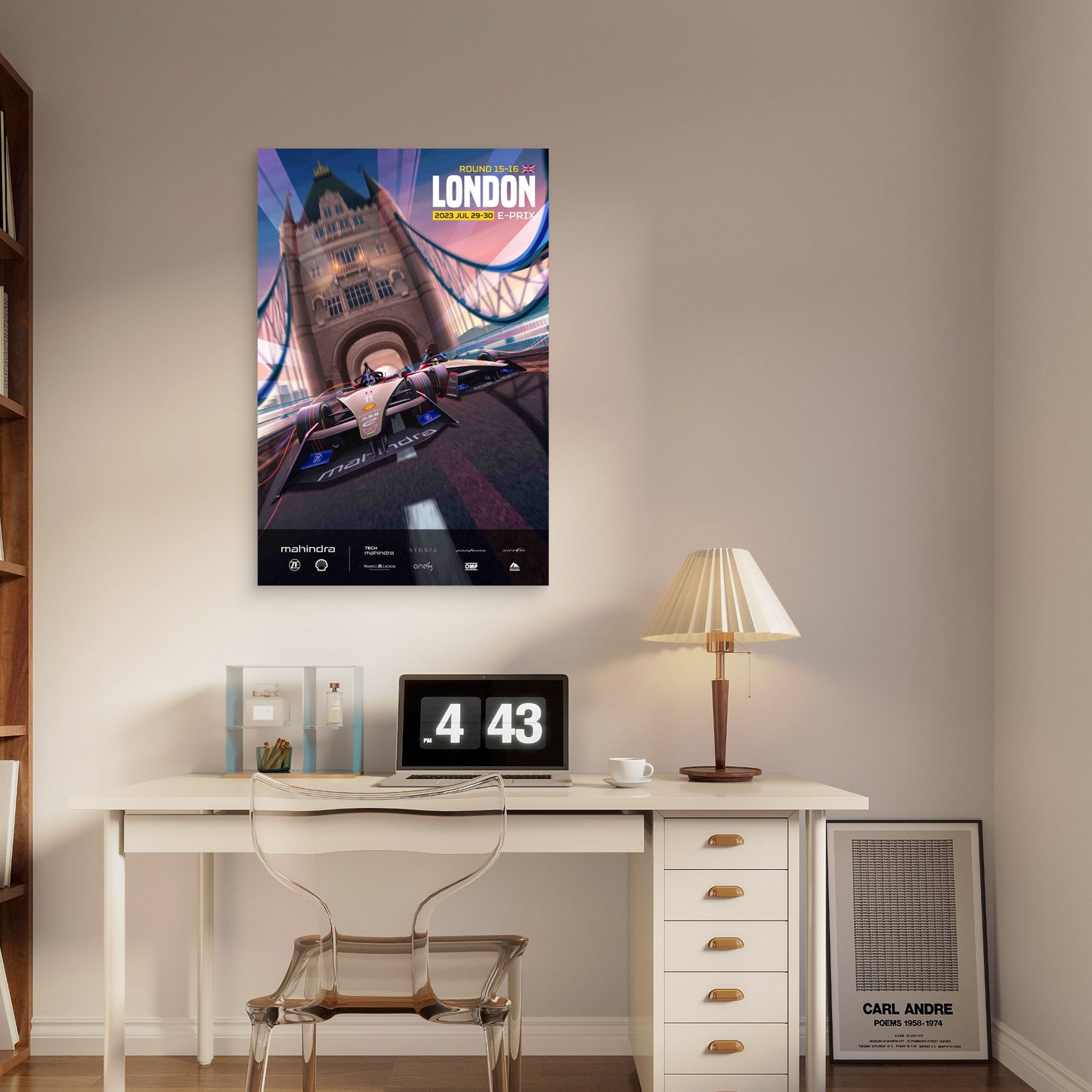 London Tower Bridge Electric Race Car 40x60cm Metal Print Ready to Hang