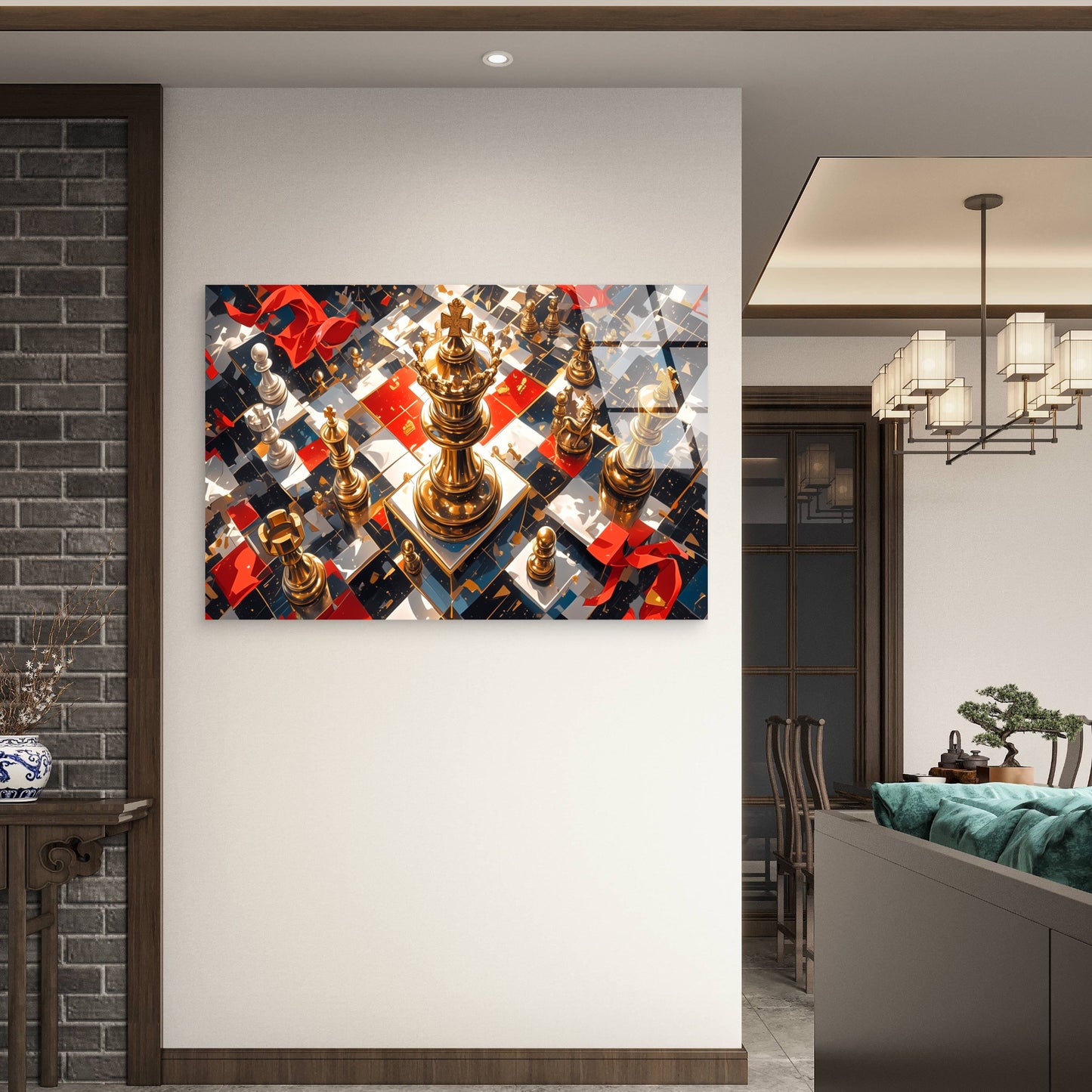 Golden Chess King Board Abstract Acrylic Glass Printing Wall Art Australian Made Quality