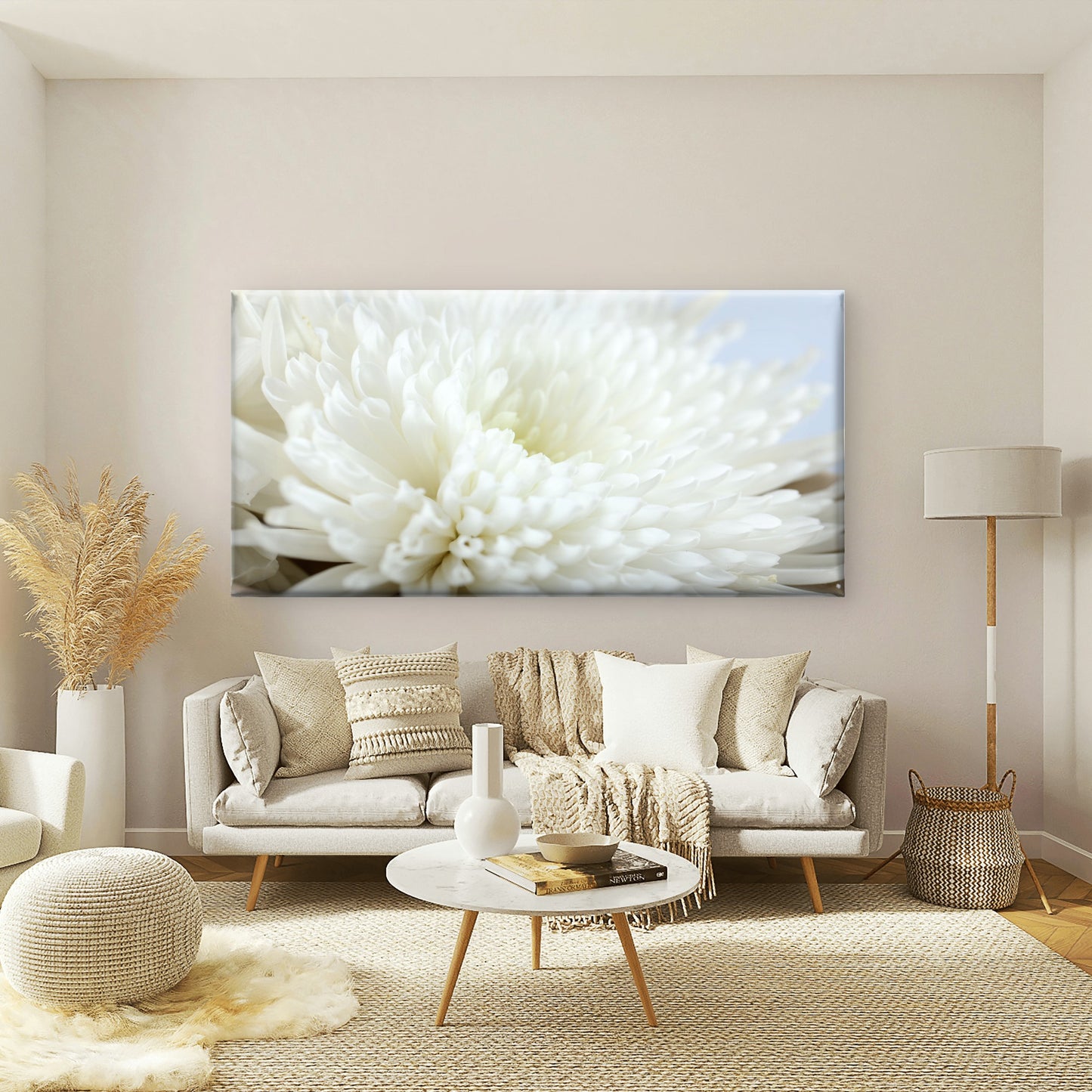 White Anastasia Spider Flower Wall Art Canvas Office Home Room Framed 120x60cm