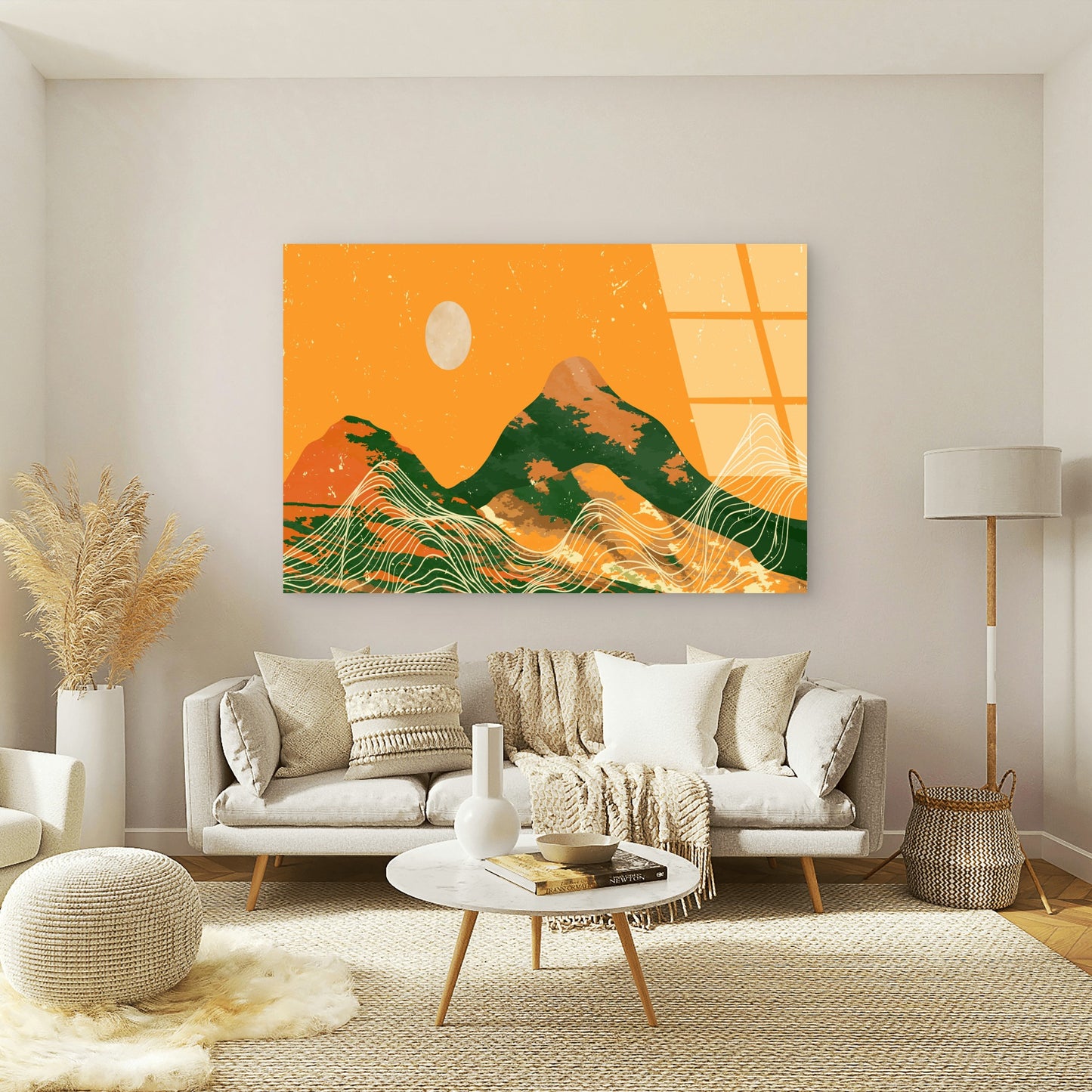Rustic Abstract Boho Orange Mid Century Acrylic Glass Printing Wall Art Australian Made Quality