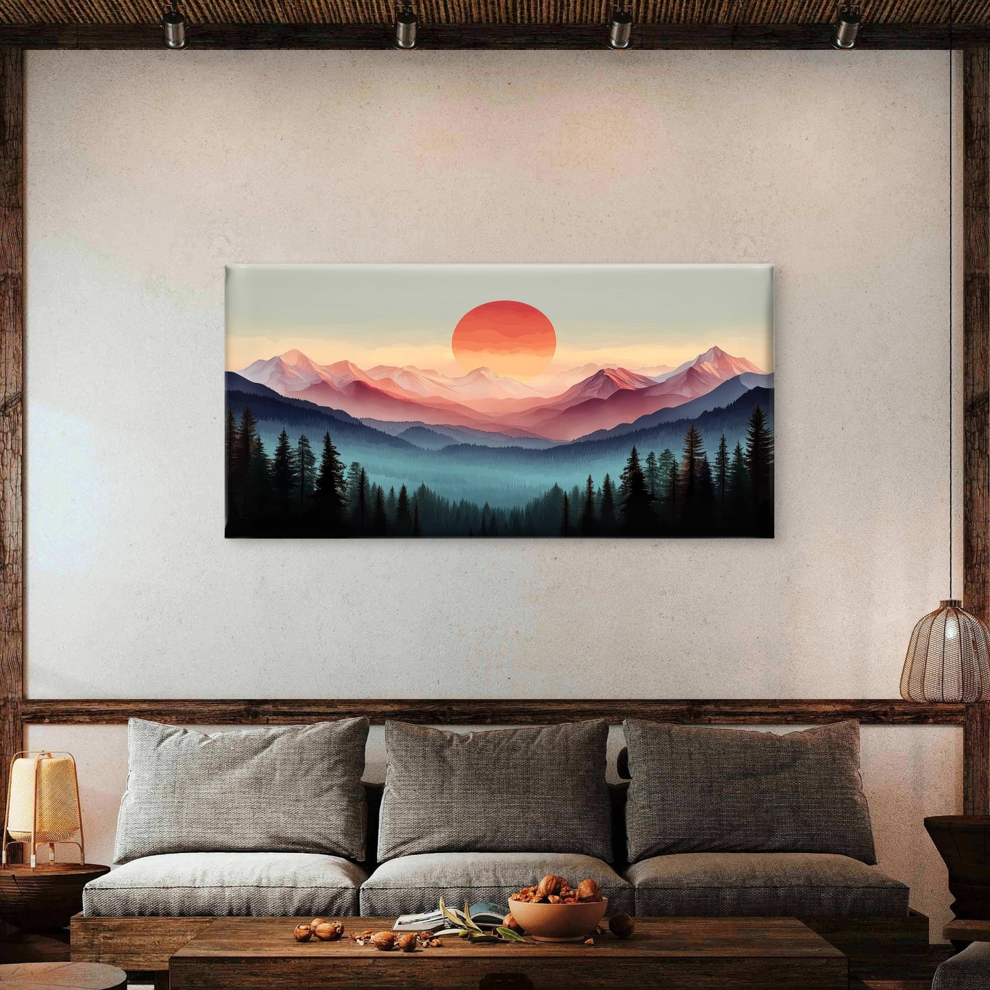 Abstract Mountain Sunset Paint Wall Art Canvas Office Home Room Framed 120x60cm