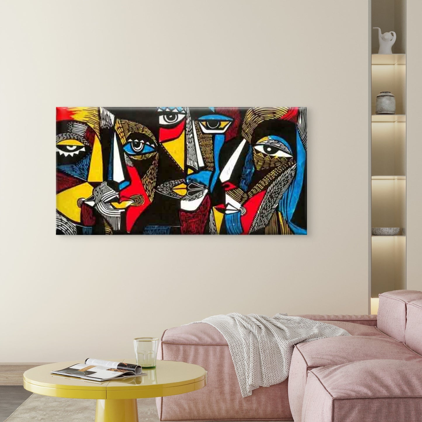 Modern Abstract Faces Wall Art Canvas Office Home Room Framed 120x60cm - Bella Home Decor