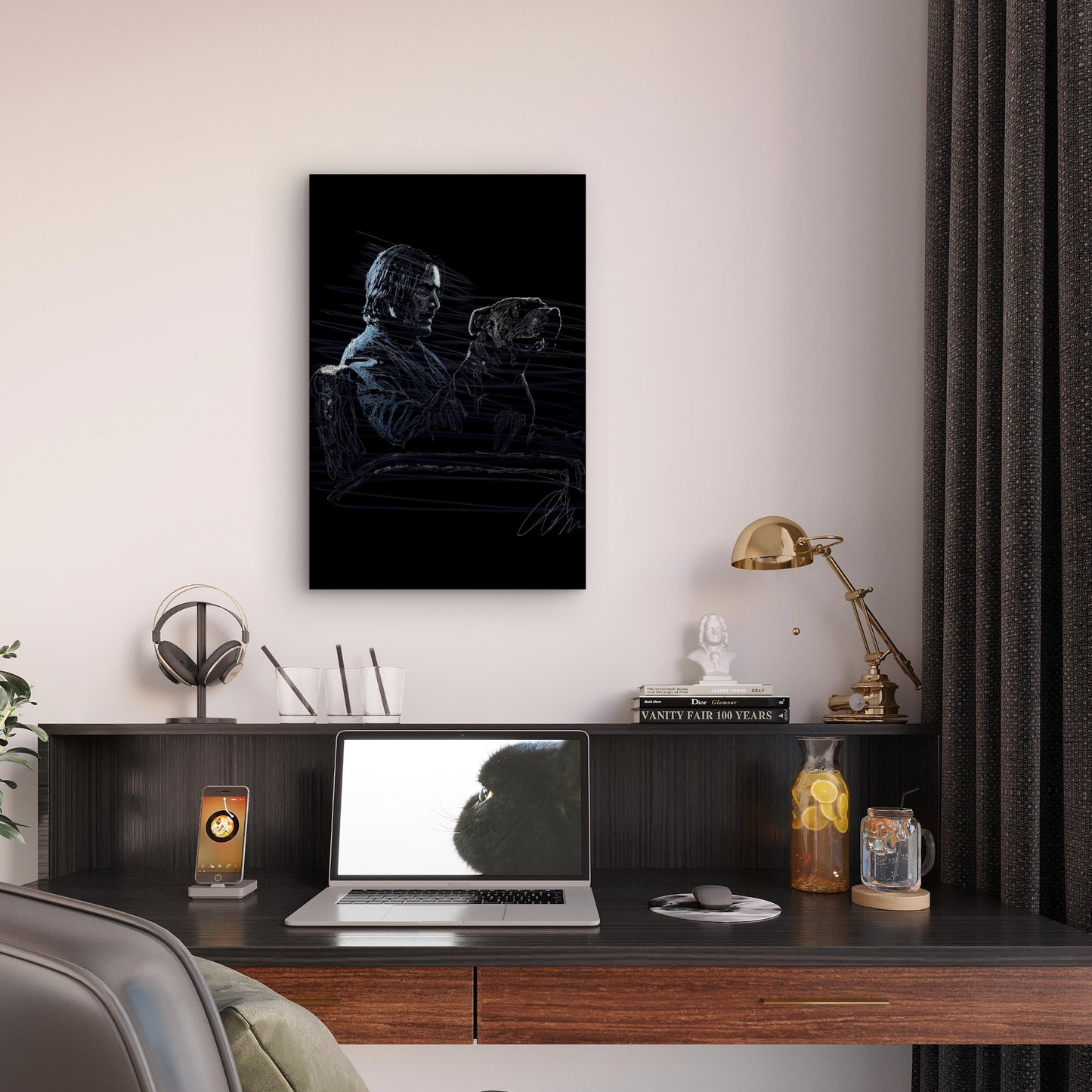 Minimalist Noir Scribble Portrait Graphic 40x60cm Metal Print Ready to Hang
