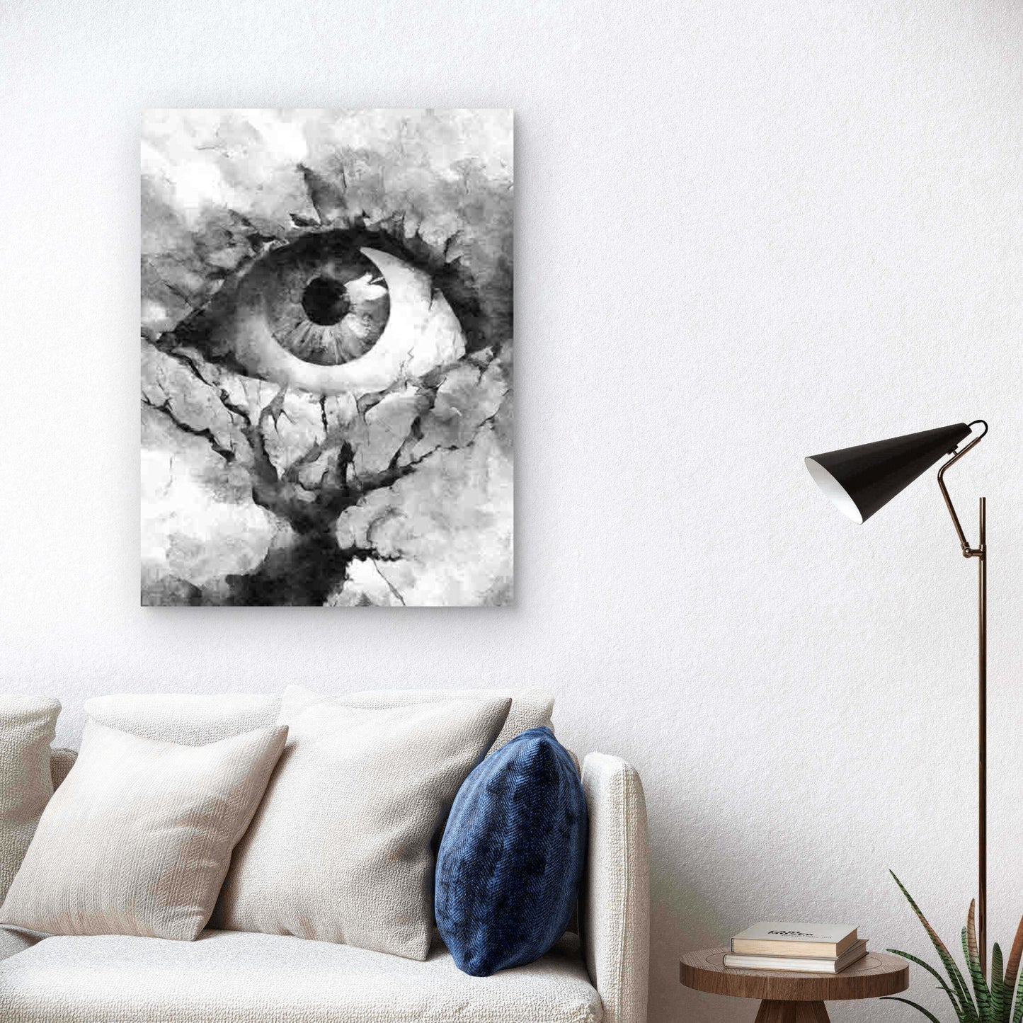 Abstract Grey Eye Tree Painting 40x60cm Metal Print Ready to Hang