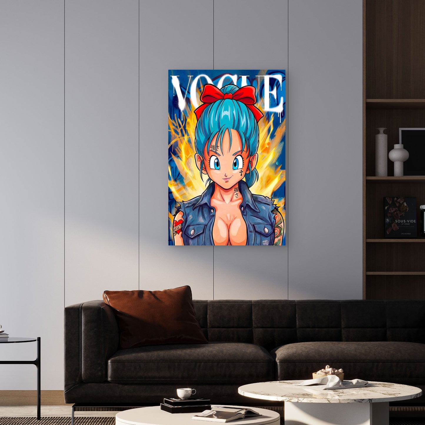 Fashion Magazine Cover with Turquoise Hair 40x60cm Metal Print Ready to Hang
