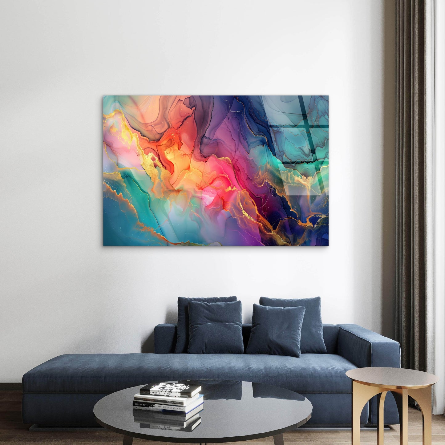 Abstract Fluid Pink Teal Ink Marble Acrylic Glass Printing Wall Art Australian Made Quality