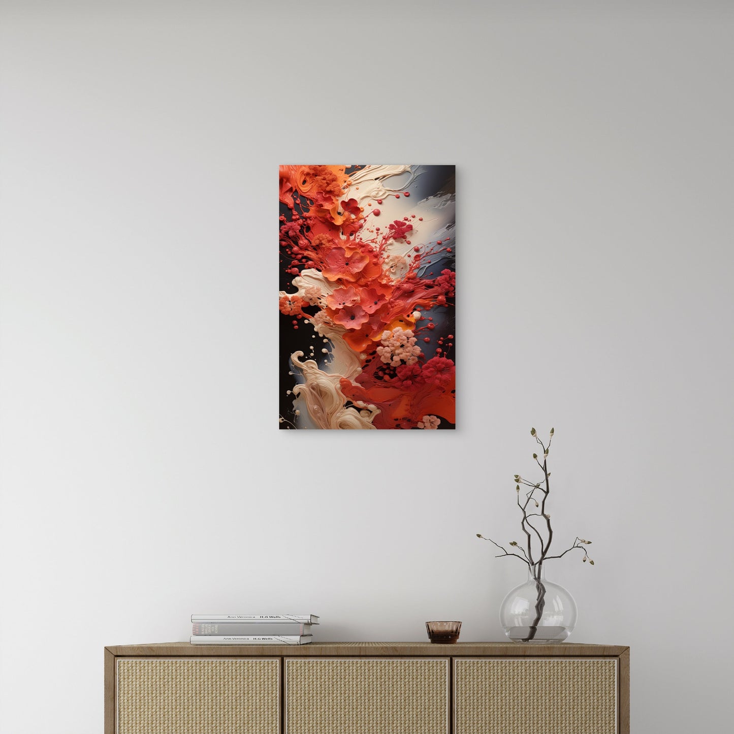 Red Orange Cream Acrylic Flow Floral Splash 40x60cm Metal Print Ready to Hang