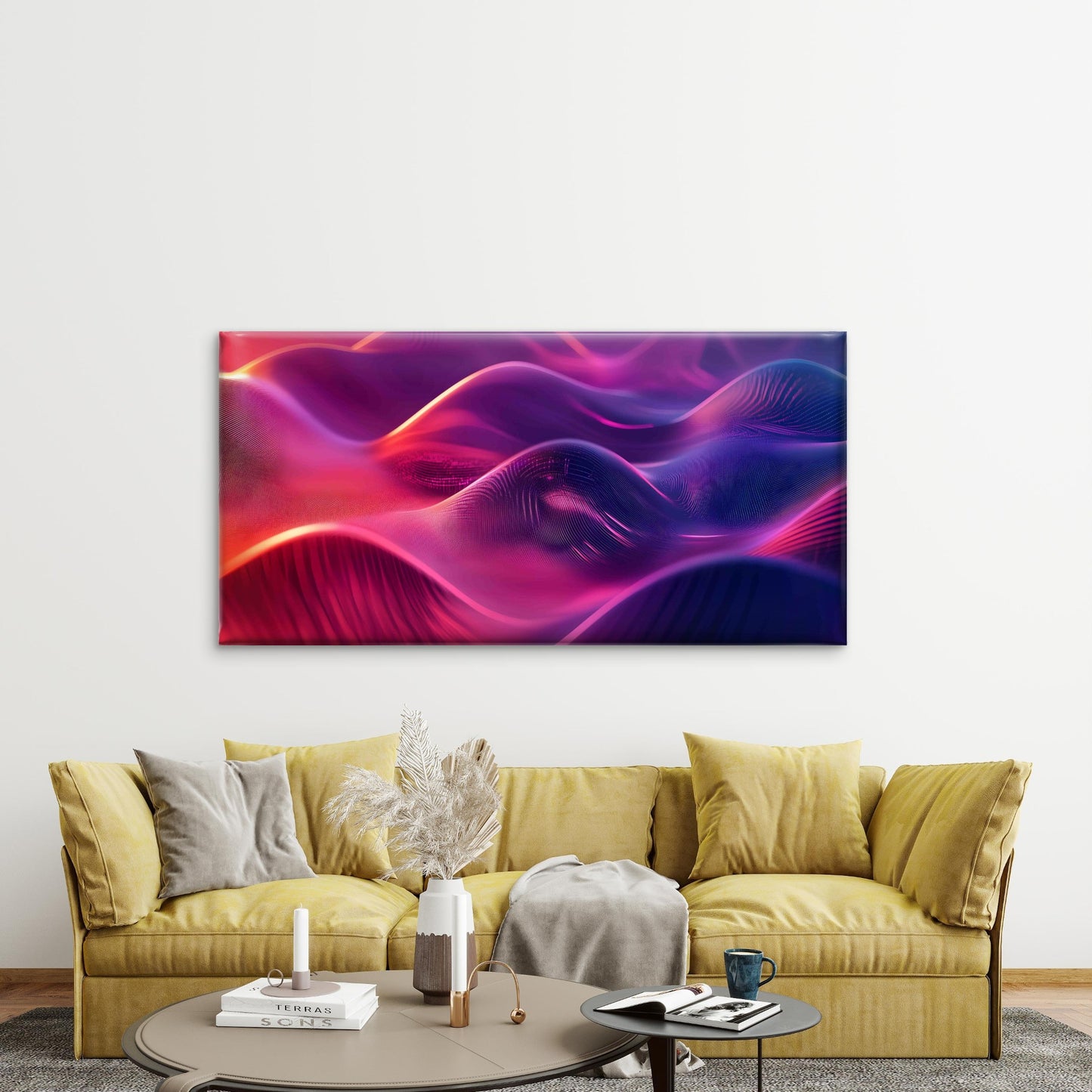 Neon Waves in 3D Abstract Wall Art Canvas Office Home Room Framed 120x60cm - Bella Home Decor