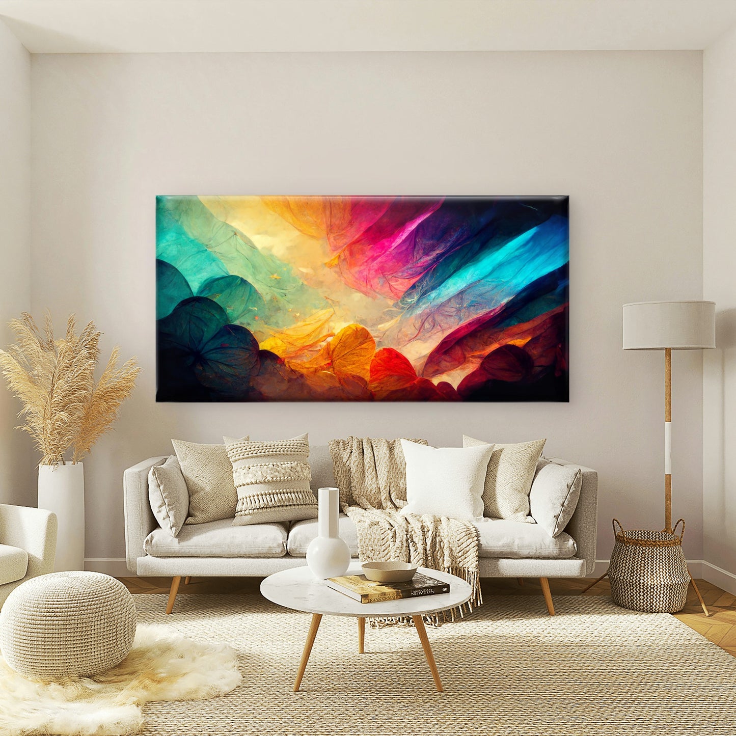 Vibrant Flowing Petal Dream Wall Art Canvas Office Home Room Framed 120x60cm