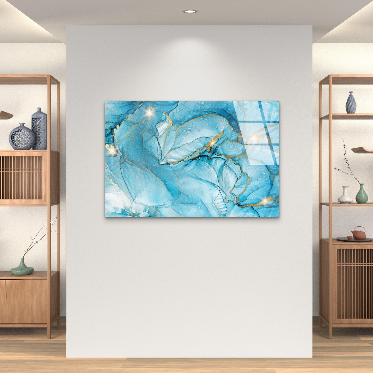 Blue Ink Marble Gold Abstract Acrylic Glass Printing Wall Art Australian Made Quality