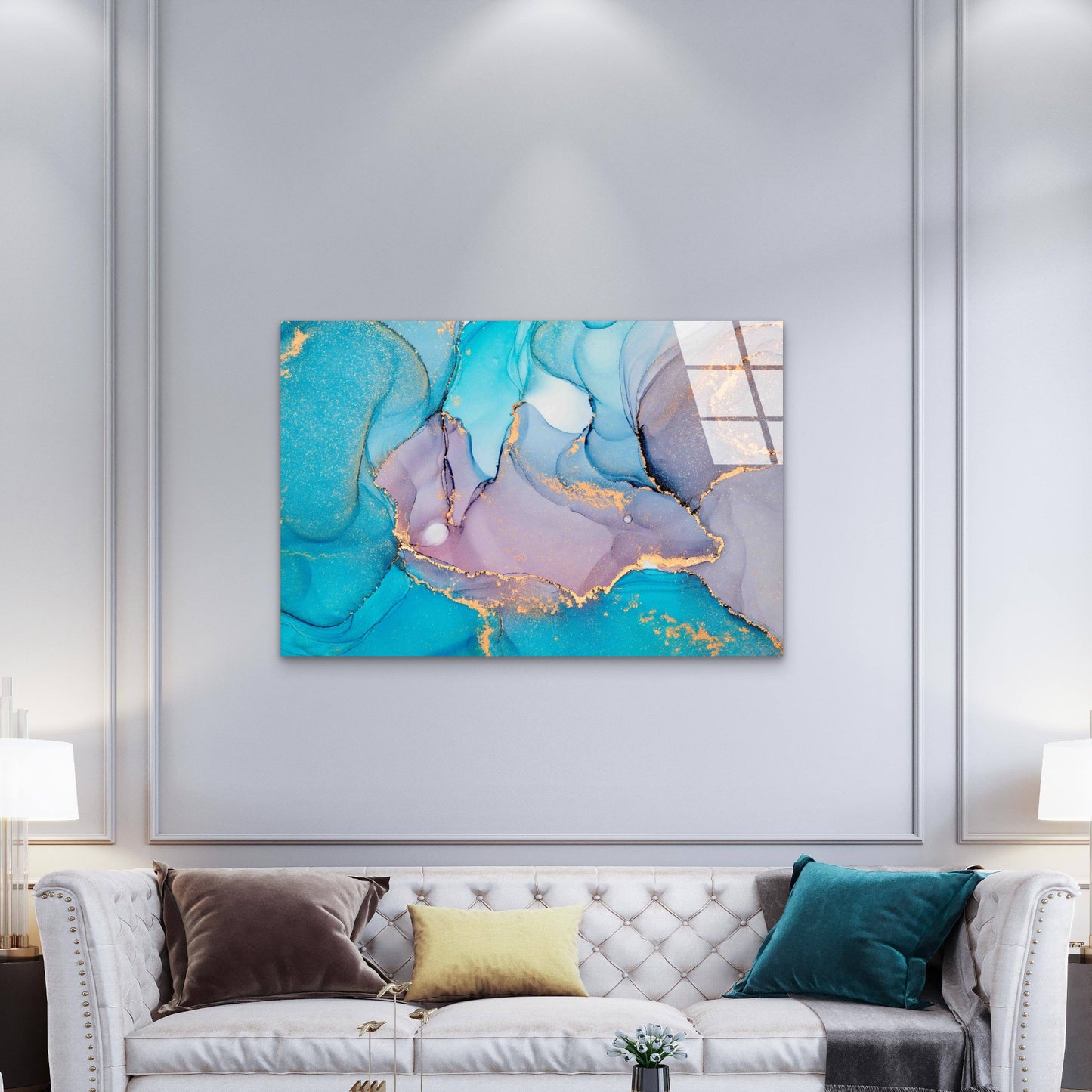 Abstract Turquoise Purp Tempered Glass Printing Wall Art Australian Made Quality