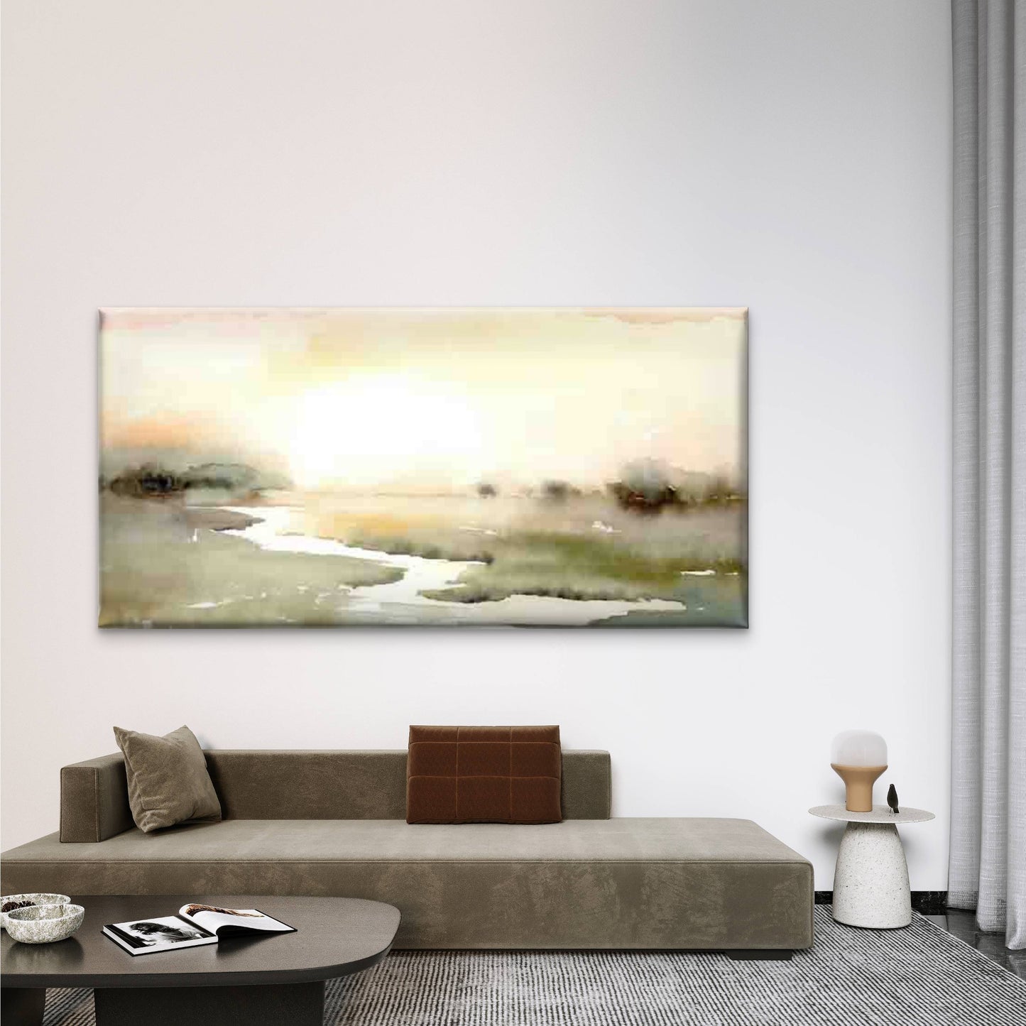 Abstract Watercolor River Lands Wall Art Canvas Office Home Room Framed 120x60cm