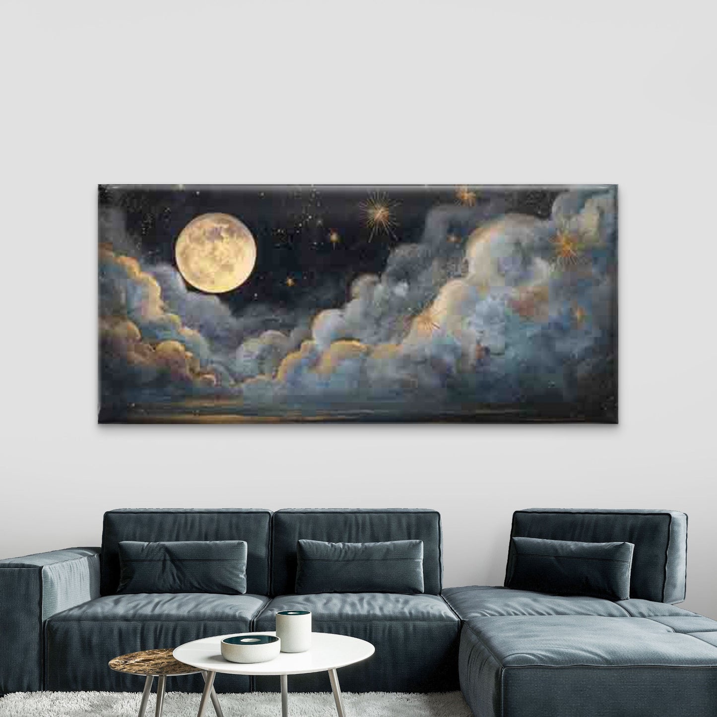 Full Moon and Starry Night Wall Art Canvas Office Home Room Framed 120x60cm