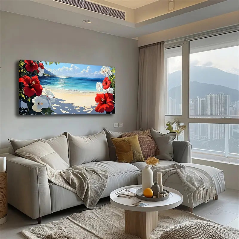 Red Hibiscus Flowers Vibrant Wall Art Canvas Office Home Room Framed 120x60cm - Bella Home Decor