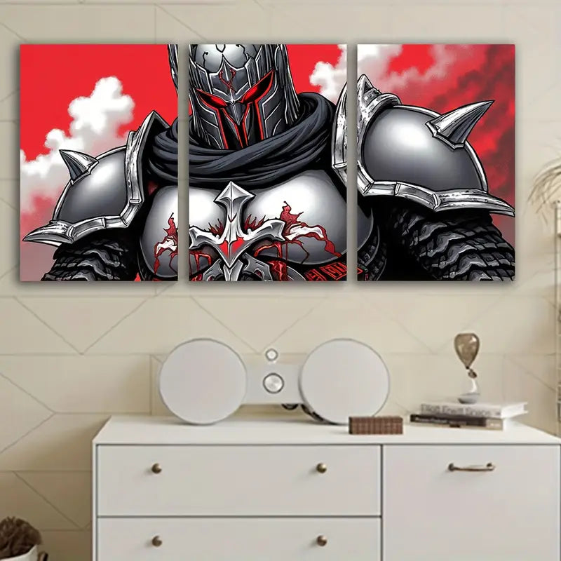 3pcs Armored Knight Medieval Fantasy Wall Art Set Canvas Framed 60x90cm - High Quality Print 100% Australian Made Wall Canvas Ready to Hang - Bella Home Decor