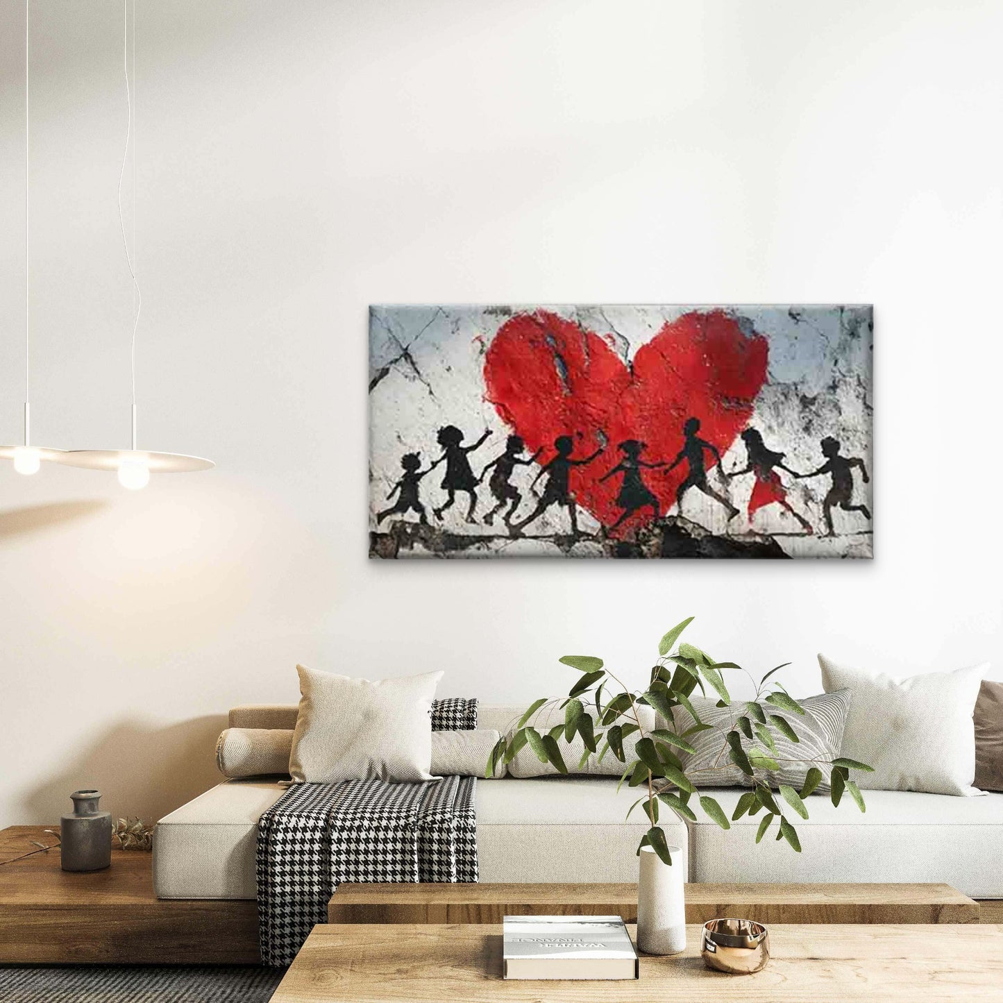 Silhouette Heart with Red Accen Wall Art Canvas Office Home Room Framed 120x60cm - Bella Home Decor