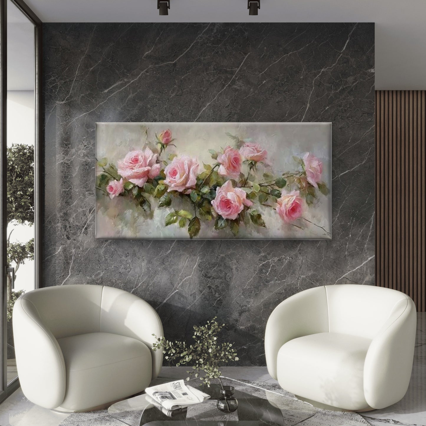 Pink Blooming Roses Bouquet Wall Art Canvas Office Home Room Framed 120x60cm