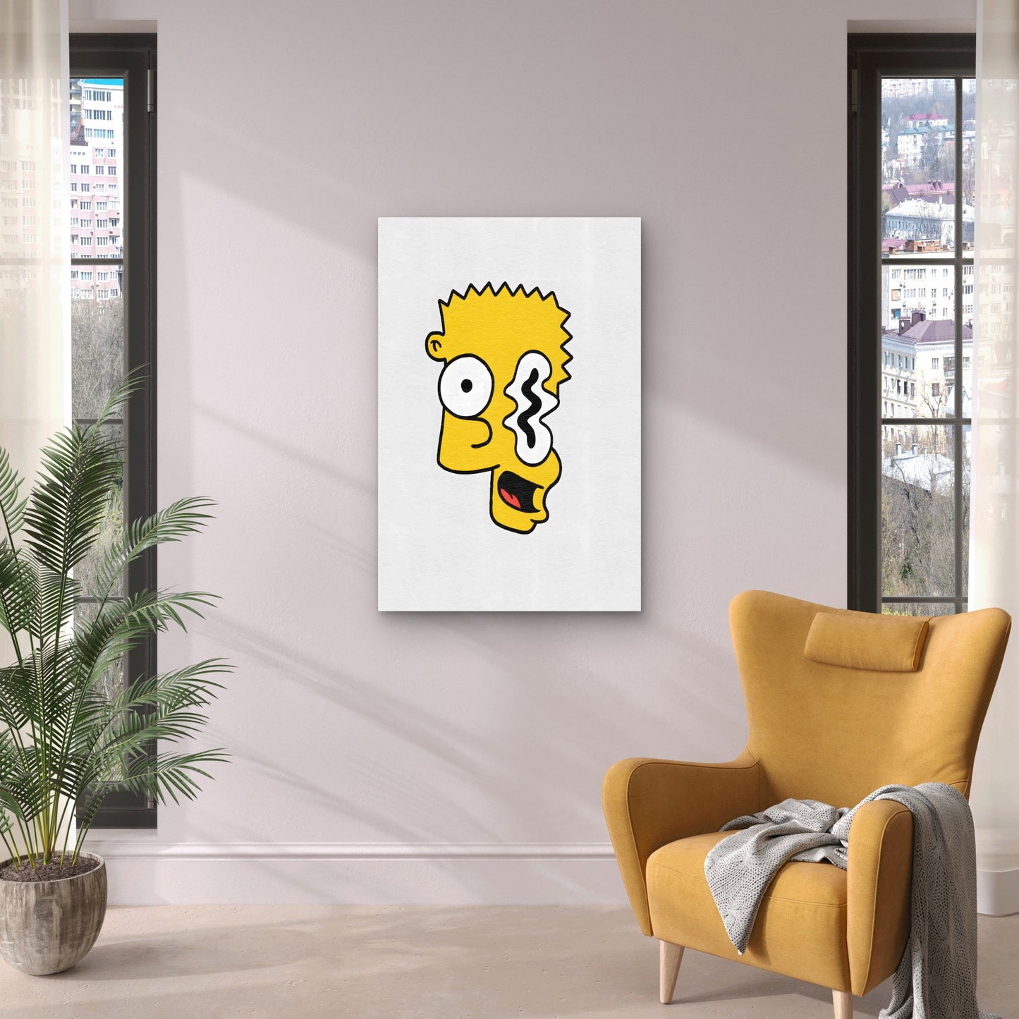 Abstract Minimalist Yellow Cartoon Psychedelic 40x60cm Metal Print Ready to Hang