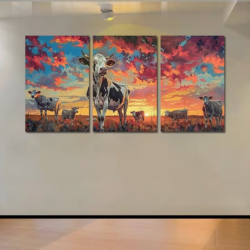 3pcs Sunset Pasture Farm Animals Wall Art Set Canvas Framed 40x60cm - High Quality Print 100% Australian Made Wall Canvas Ready to Hang