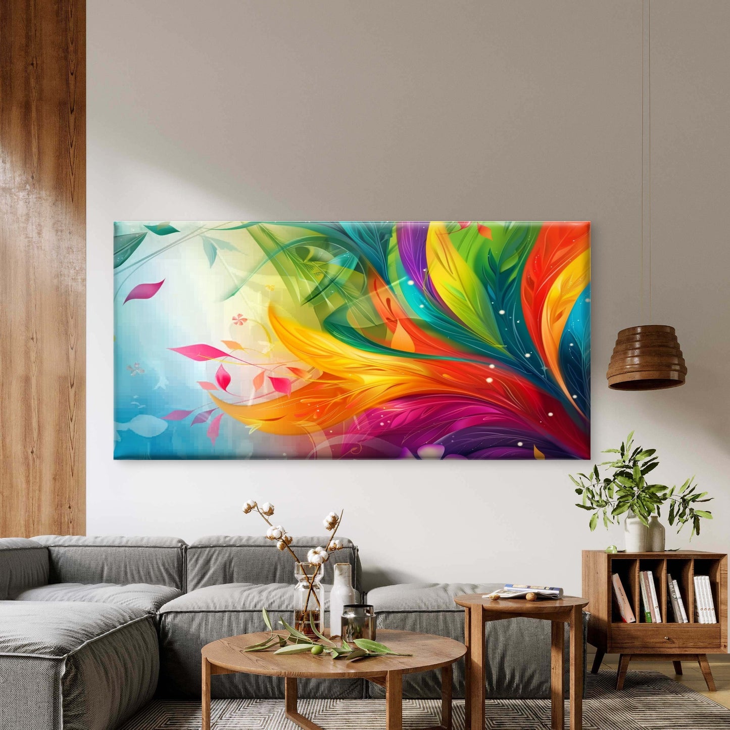 Abstract Vibrant Colorful Leaf Wall Art Canvas Office Home Room Framed 120x60cm