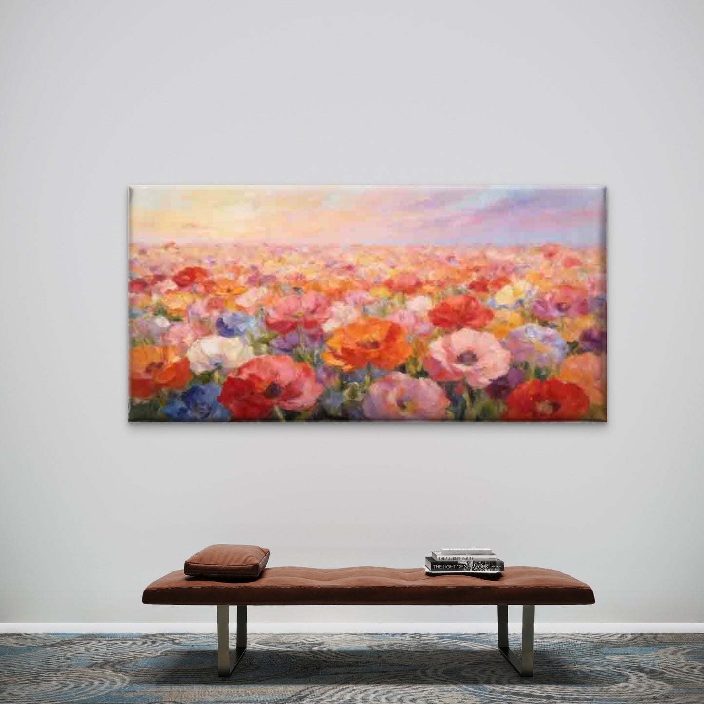Blooming Flower Field Wall Art Canvas Office Home Room Framed 120x60cm