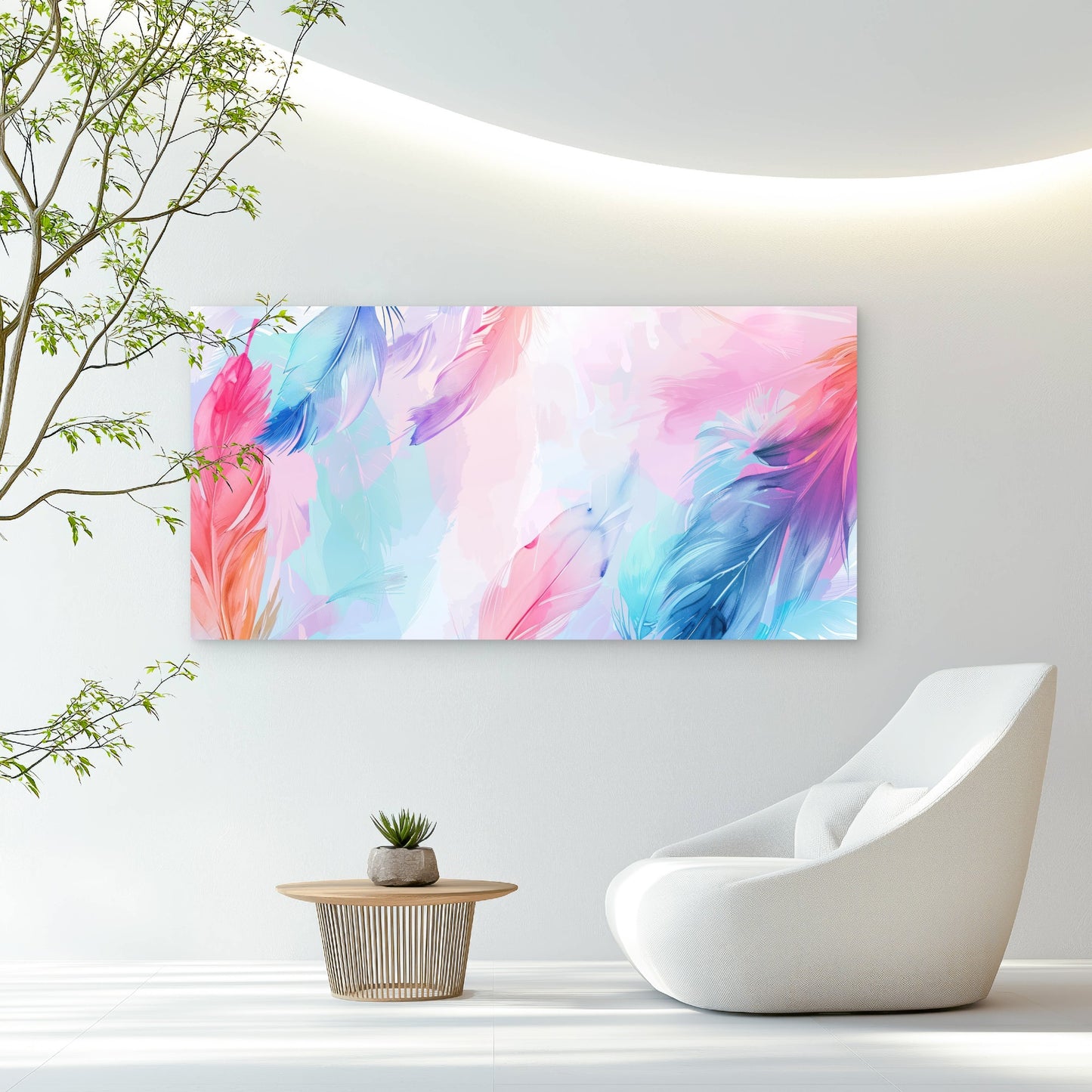 Pastel Absract Art Feather Wall Art Canvas Office Home Room Framed 120x60cm - Bella Home Decor