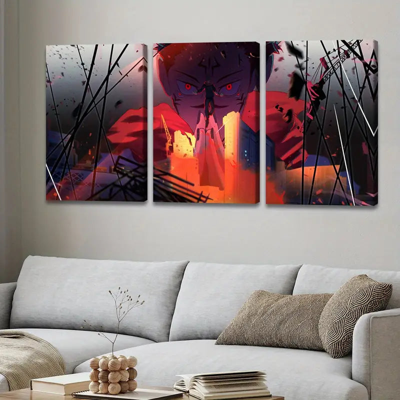 3pcs Sukuna-Inspired Abstract Anime Wall Art Set Canvas Framed 40x60cm - High Quality Print 100% Australian Made Wall Canvas Ready to Hang