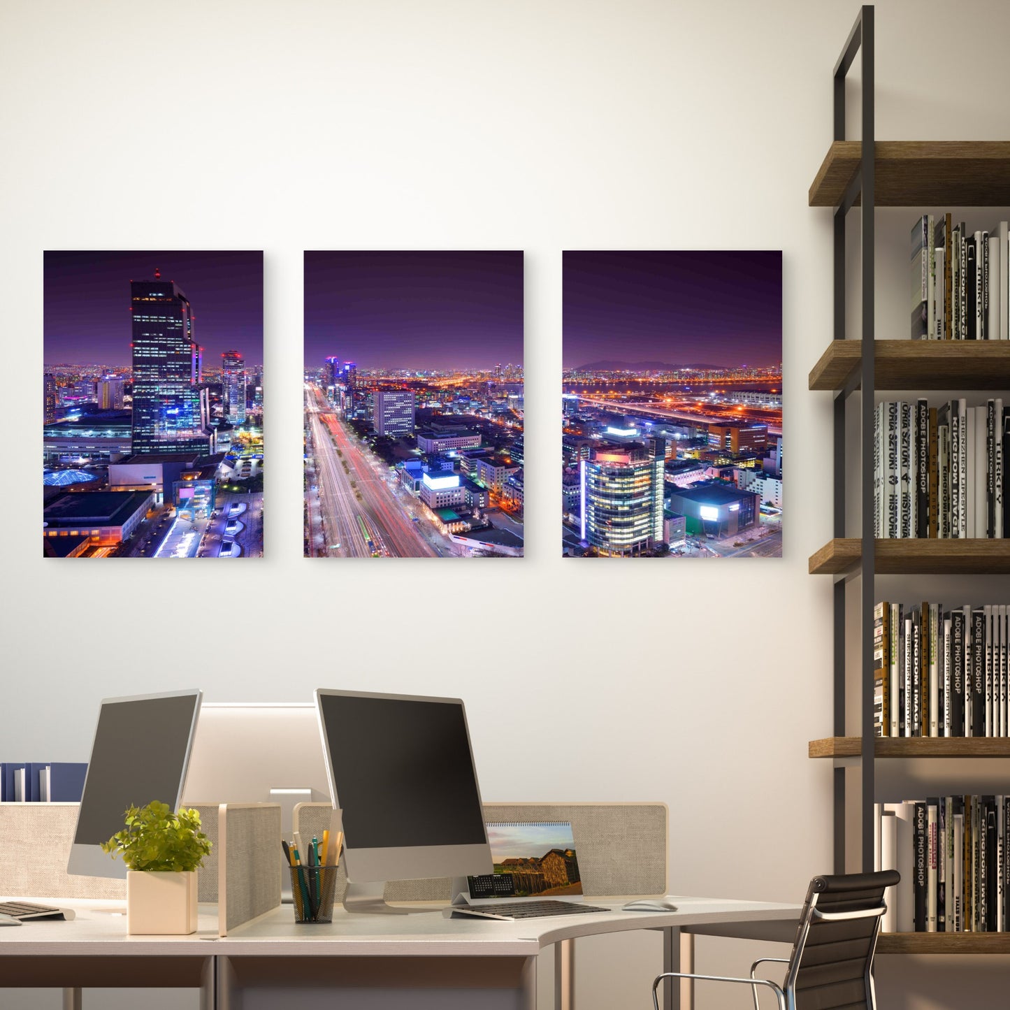 3pcs Seoul City Skyline Gangnam Night Highway Metal Print Ready to Hang Art