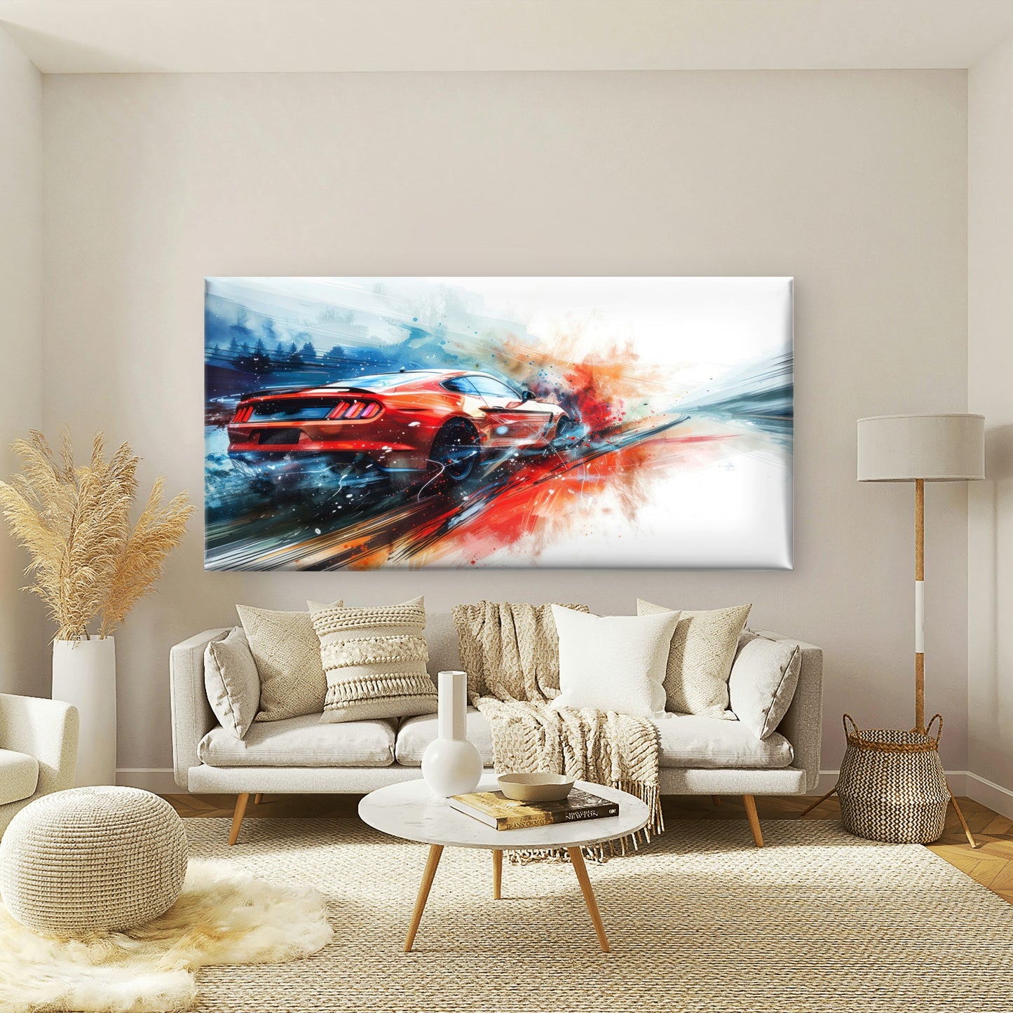 Dynamic Red Mustang Car Wall Art Canvas Office Home Room Framed 120x60cm