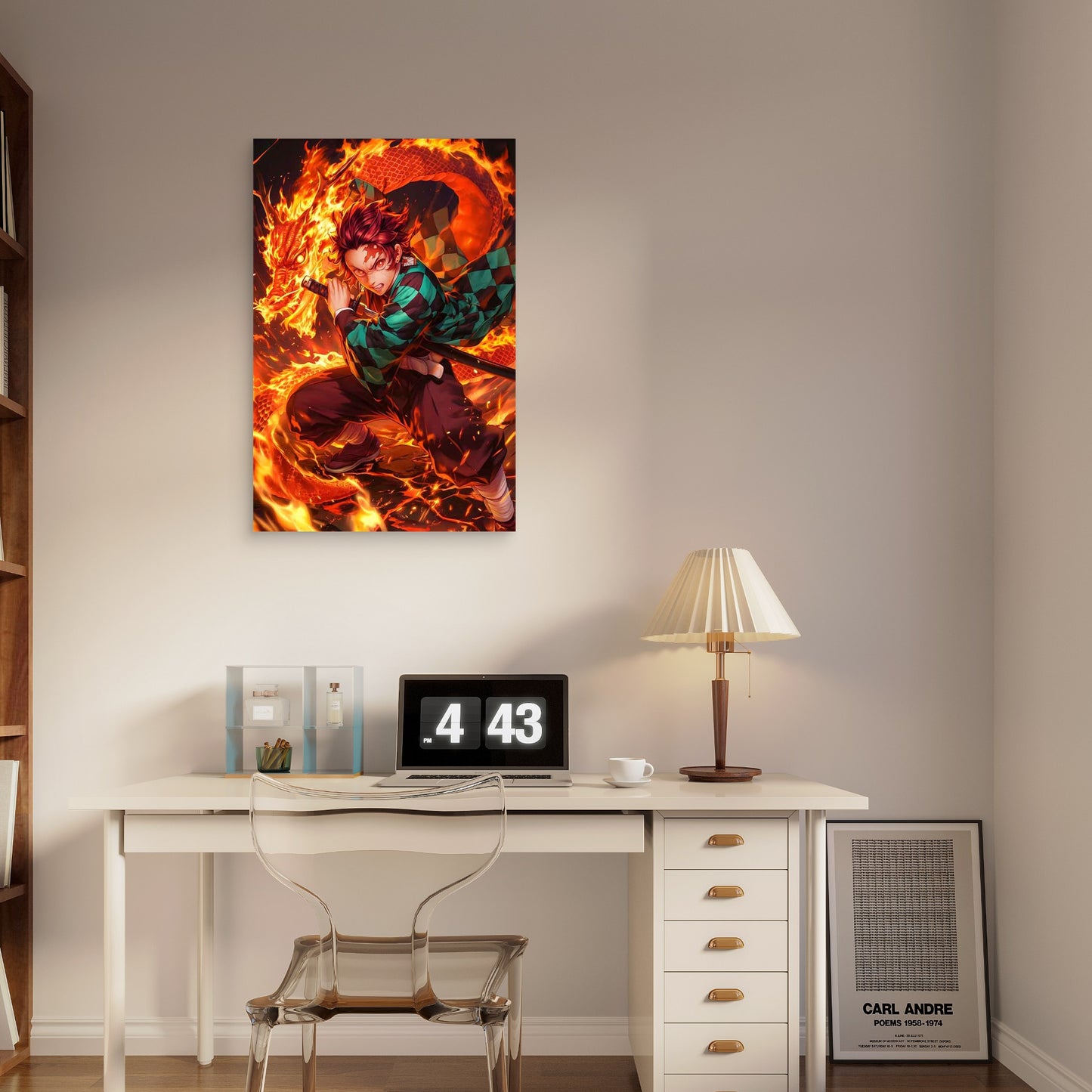 Fiery Flame Dragon Chequered Swordsman 40x60cm Metal Print Ready to Hang