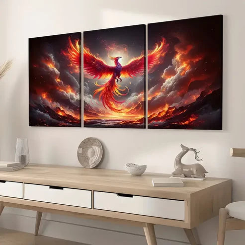 3pcs Mythical Animal Phoenix Art Wall Art Set Canvas Unframed - High Quality Print 100% Australian Made Wall Canvas