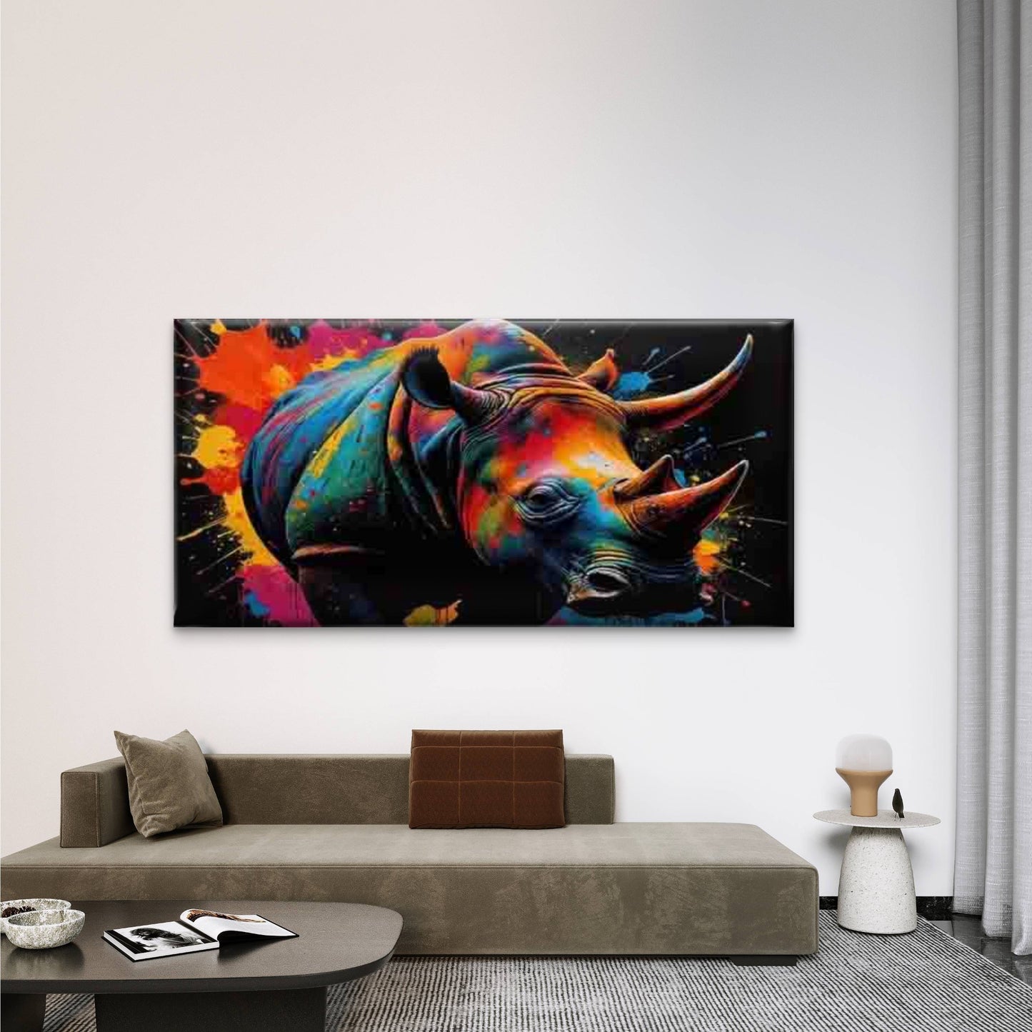 Multicolor Abstract Rhino Wall Art Canvas Office Home Room Framed 120x60cm