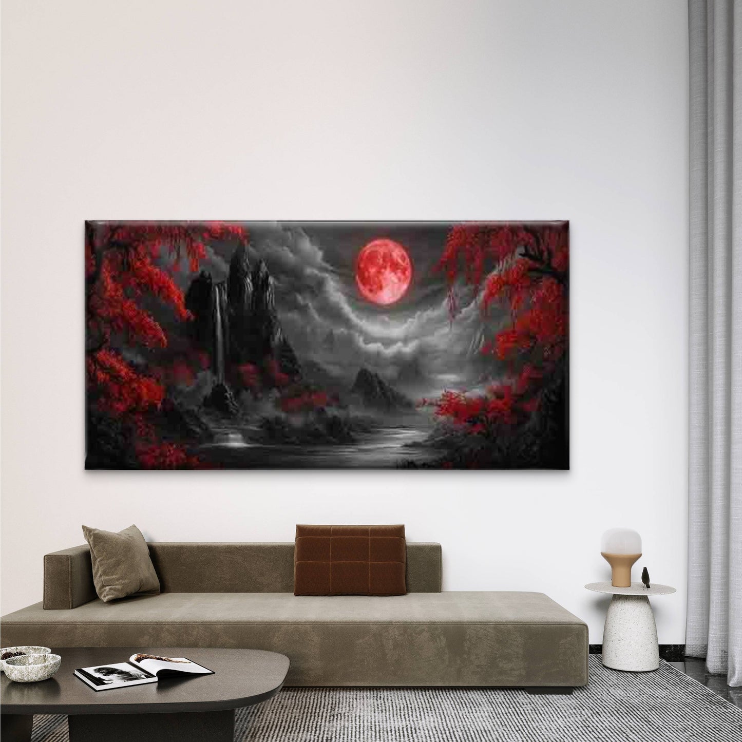 Rivers and Red Leaves Wall Art Canvas Office Home Room Framed 120x60cm