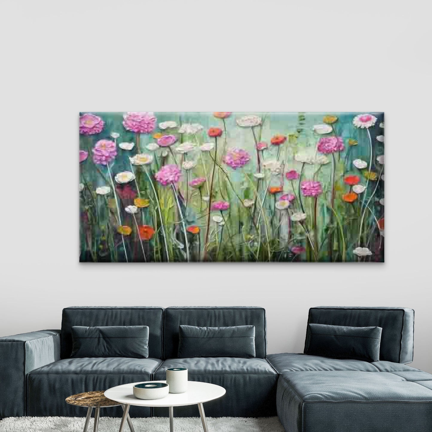 Pink White Yellow Red Blooms Wall Art Canvas Office Home Room Framed 120x60cm