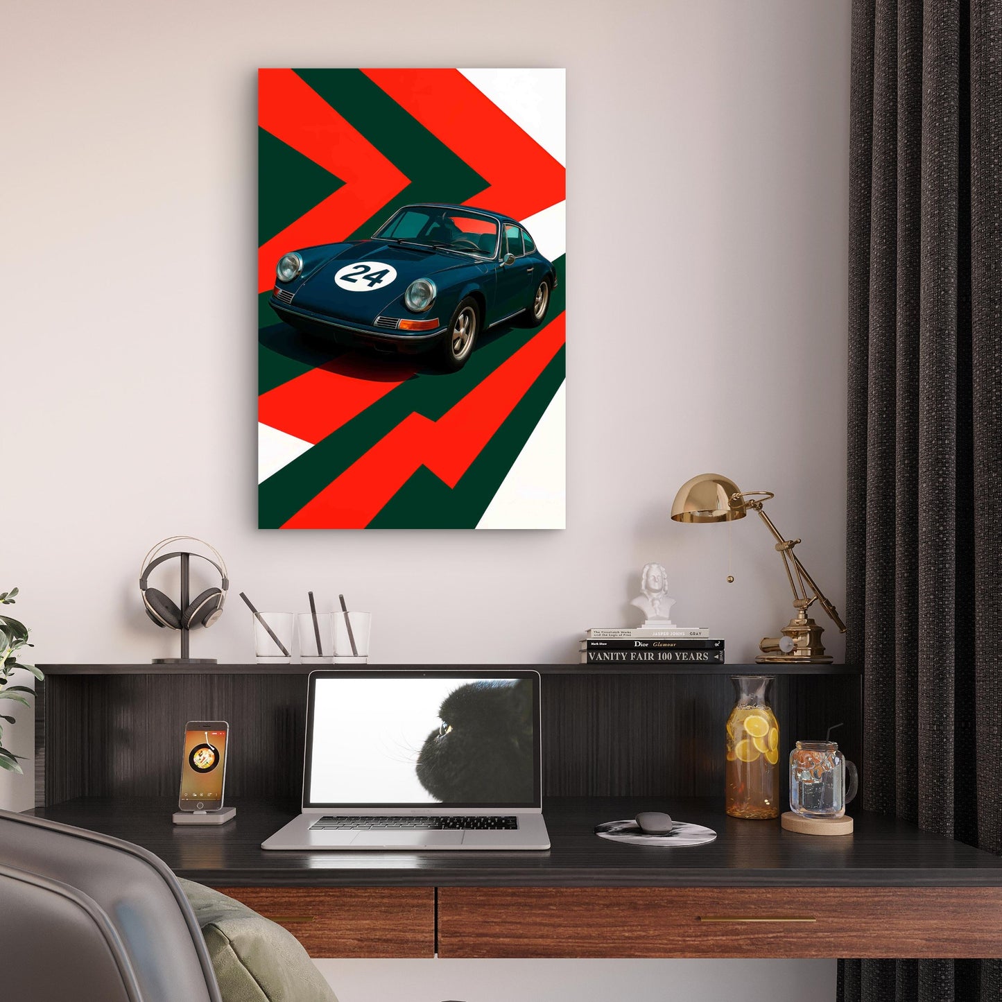 Vintage Dark Teal Retro Coupe Racing 40x60cm Metal Print Ready to Hang