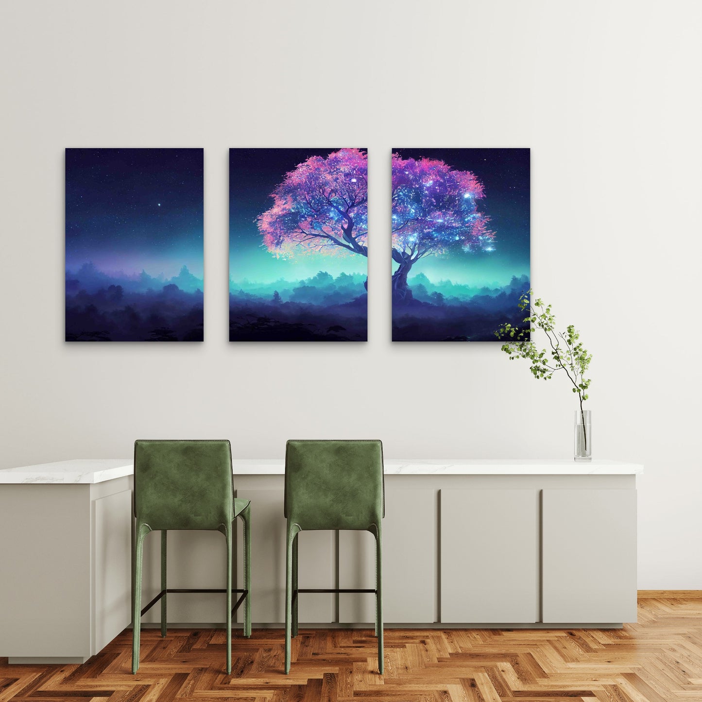 3pcs The Cosmic Cherry Blossom Metal Print Ready to Hang Art