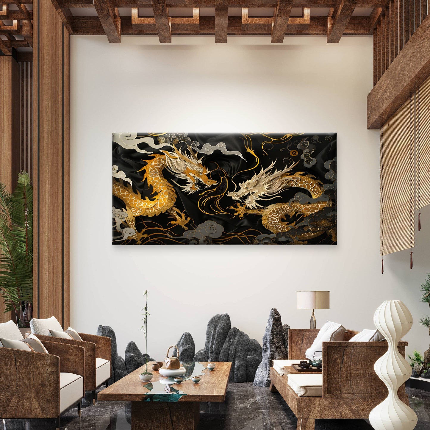Chinese Dragon Asian Fantasy Wall Art Canvas Office Home Room Framed 120x60cm