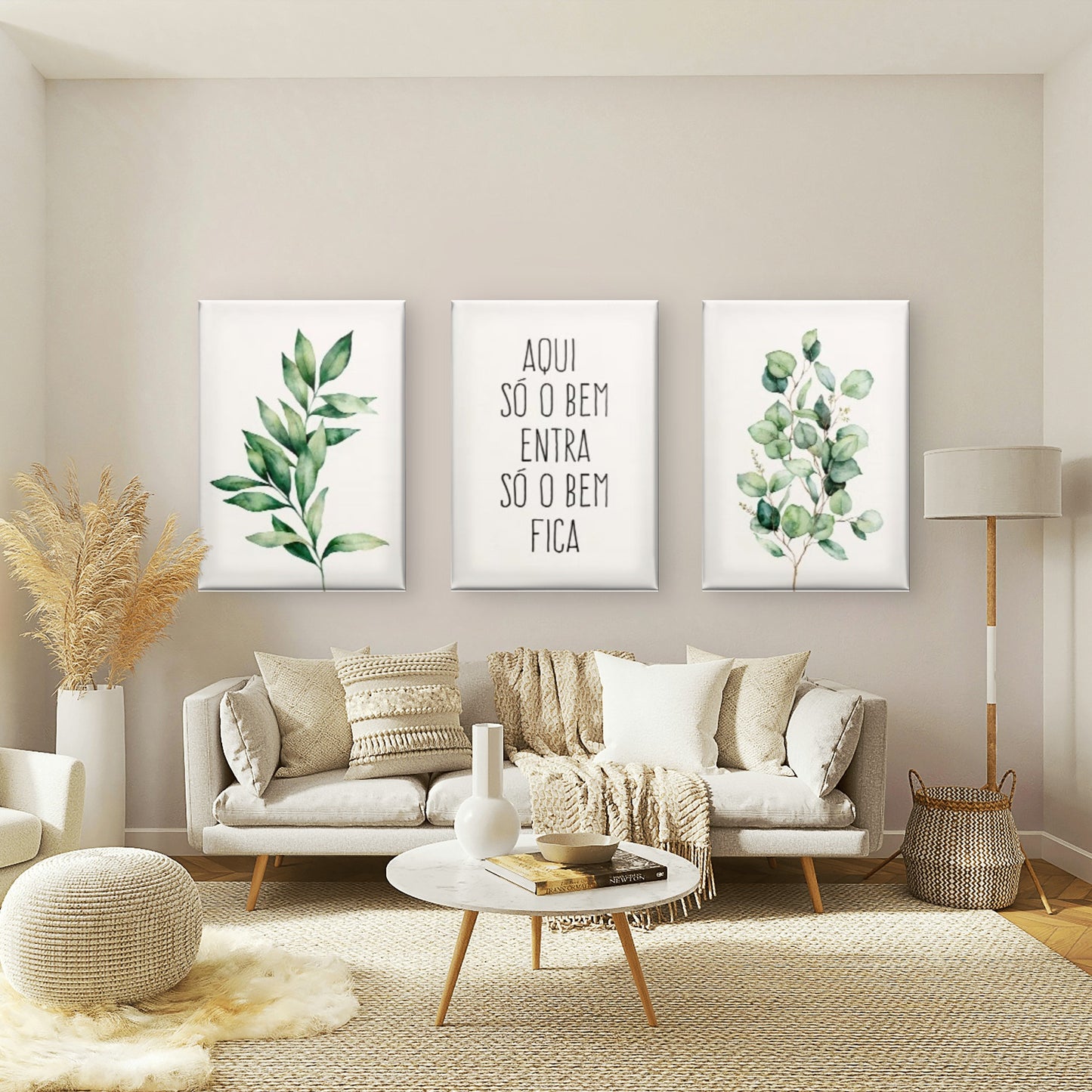 3pcs Watercolor Eucalyptus Greenery Quote Botanical Positive Foliage Olive Wall Art Set Canvas Framed 60x90cm - High Quality Print 100% Australian Made Wall Canvas Ready to Hang