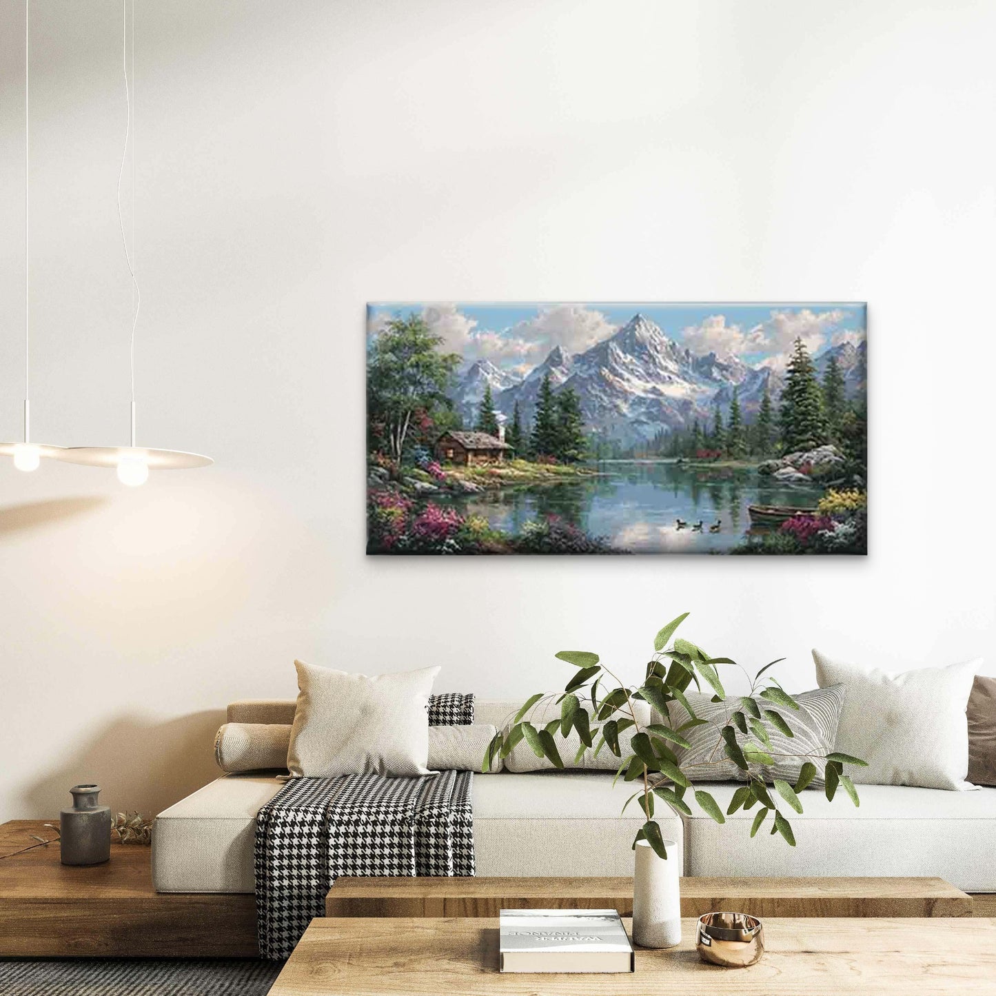 Mountain Lake Serenity Wall Art Canvas Office Home Room Framed 120x60cm - Bella Home Decor