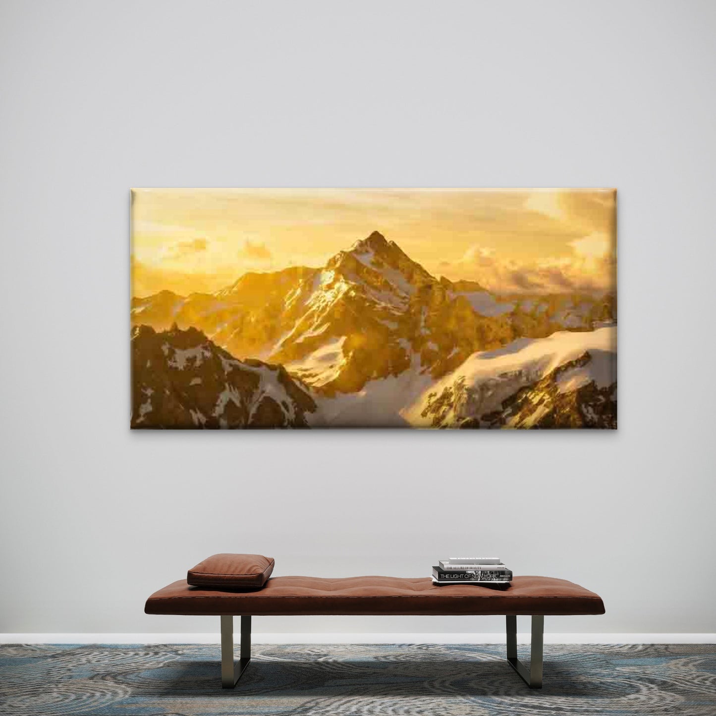 Golden Sunset Over Snowy Mounta Wall Art Canvas Office Home Room Framed 120x60cm