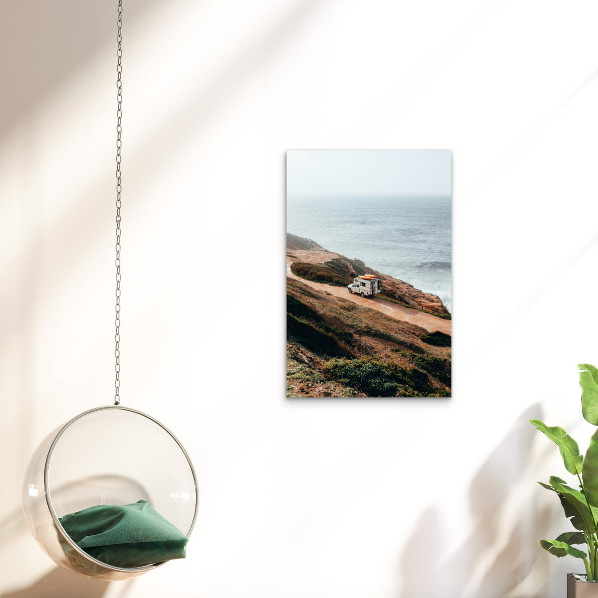 White Pickup Truck With A Slide In Camper 40x60cm Metal Print Ready to Hang