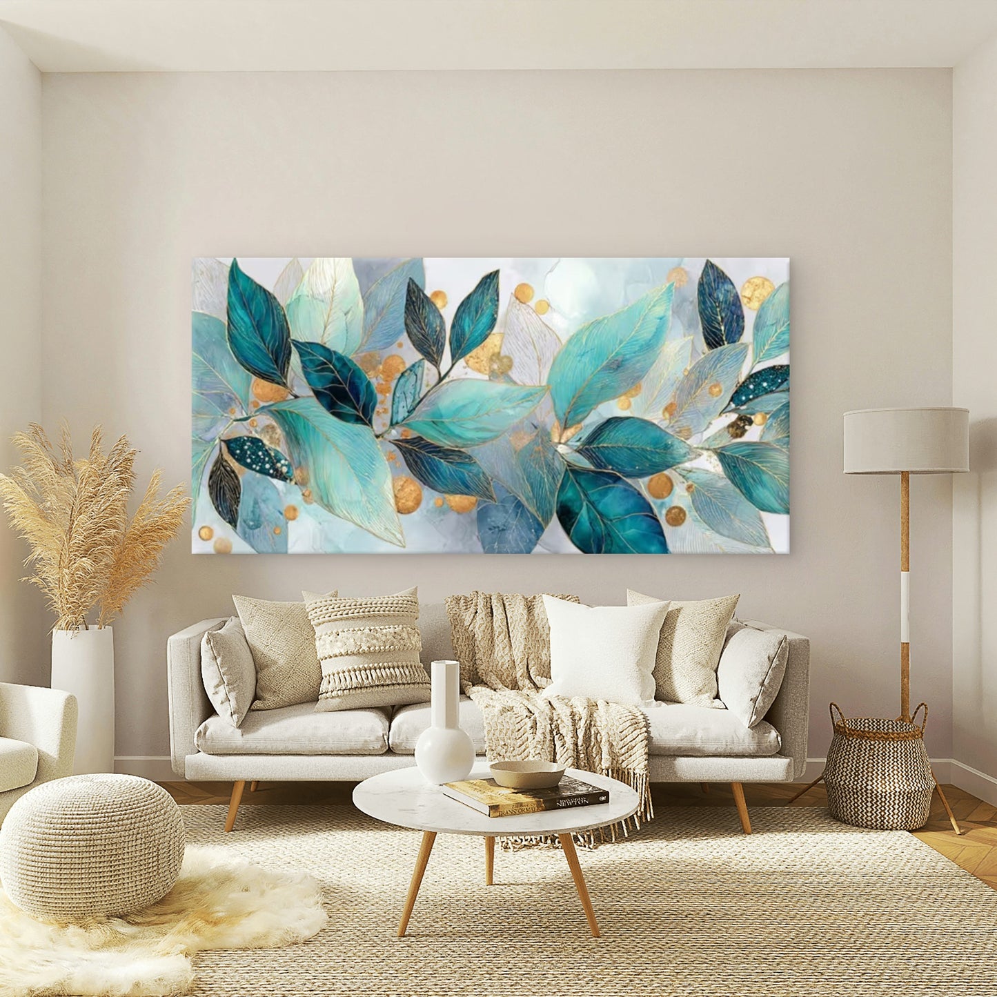 Teal & Botanical Suitable Wall Art Canvas Office Home Room Framed 120x60cm