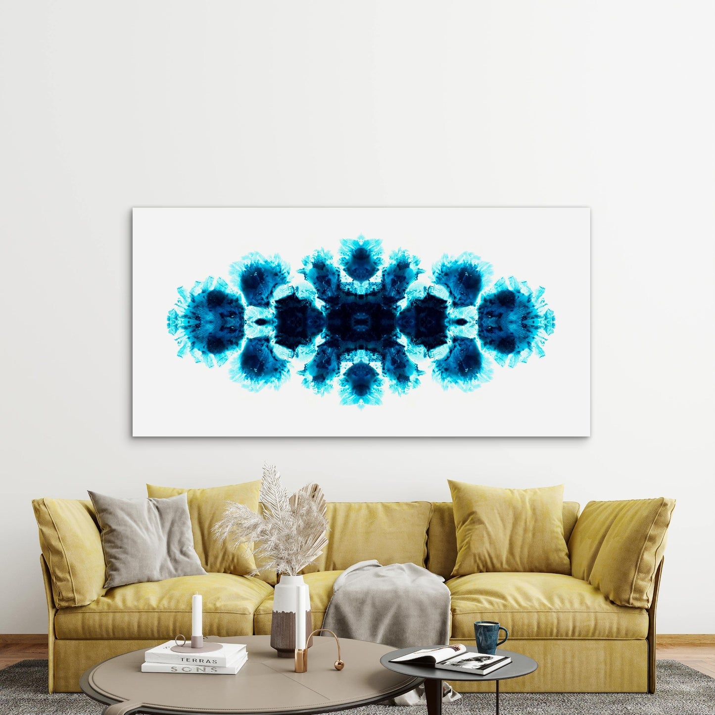 symmetrical blue and black Wall Art Canvas Office Home Room Framed 120x60cm