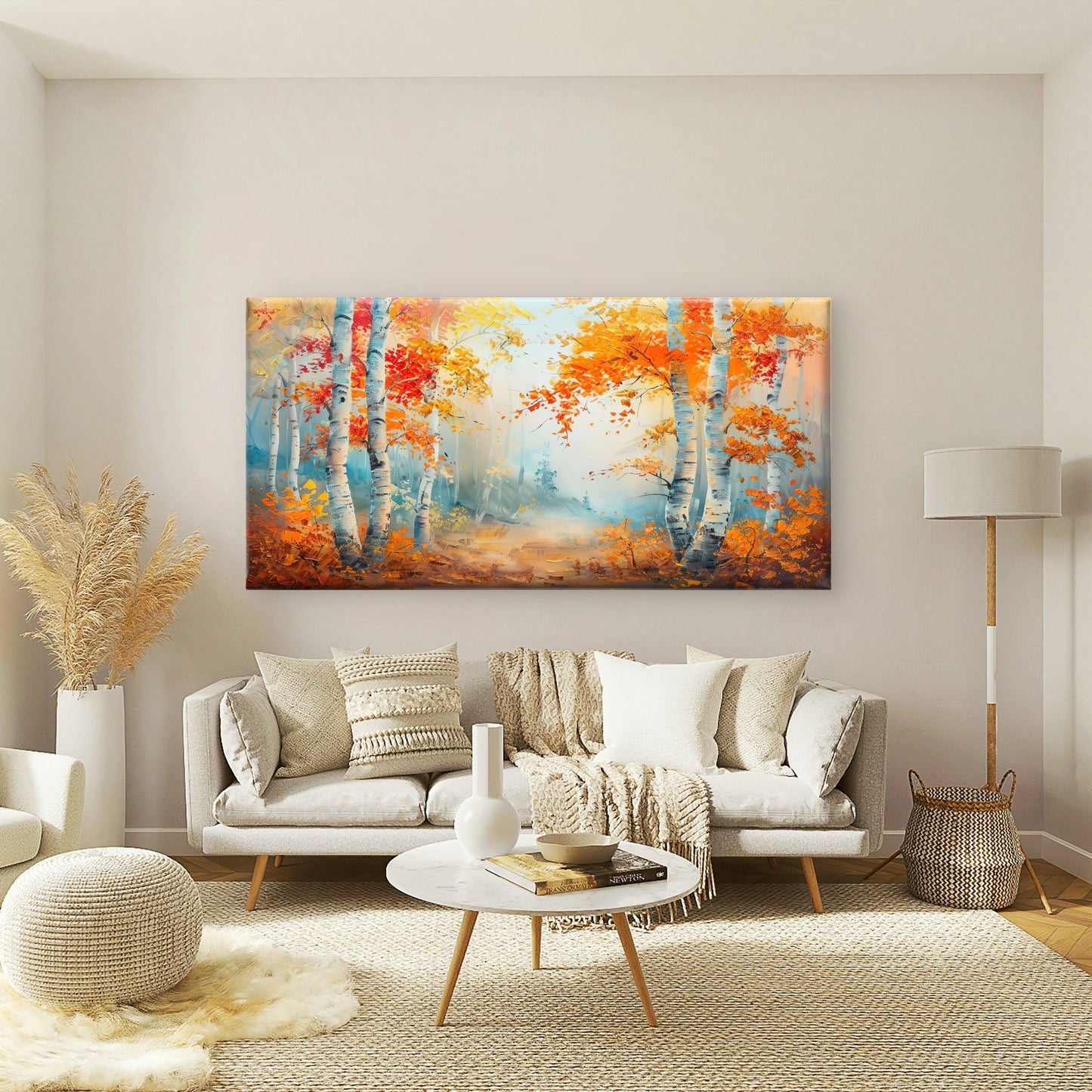 Autumn Birch Forest Tree Wall Art Canvas Office Home Room Framed 120x60cm