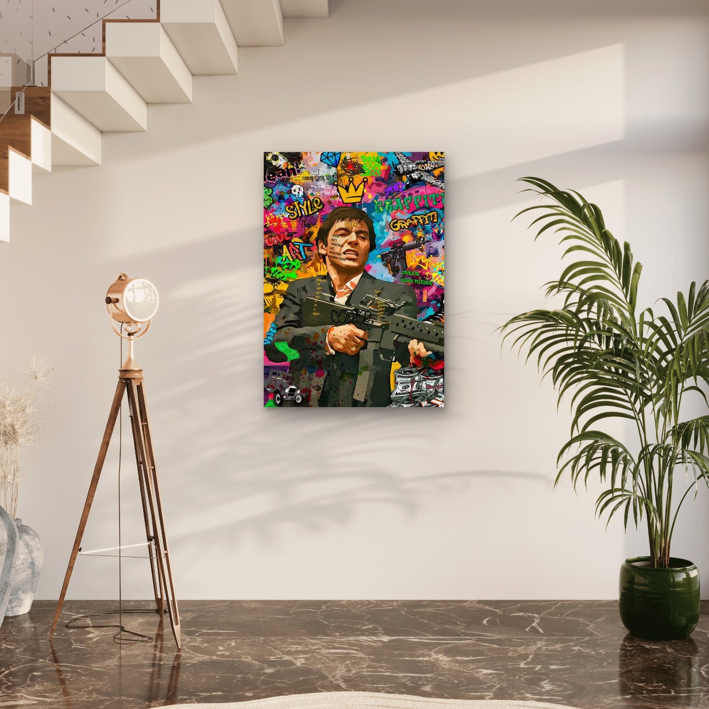 Colorful Graffiti Marksman Blasting Weapon 40x60cm Metal Print Ready to Hang