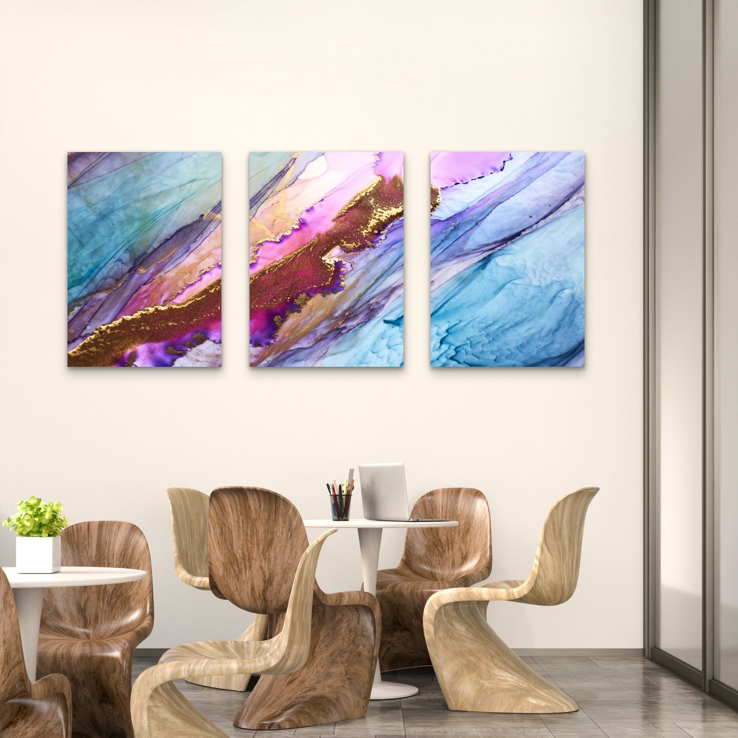 3pcs Colorful Abstract Alcohol Ink Metal Print Ready to Hang Art