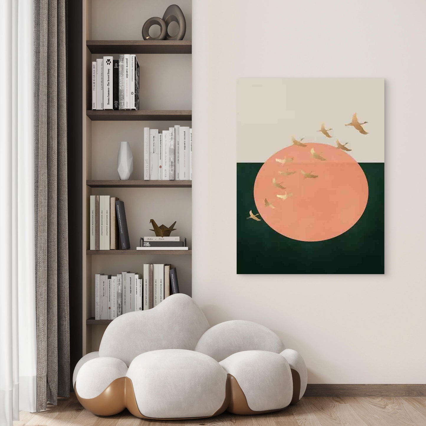 Golden Birds Circle 40x60cm Metal Print Ready to Hang