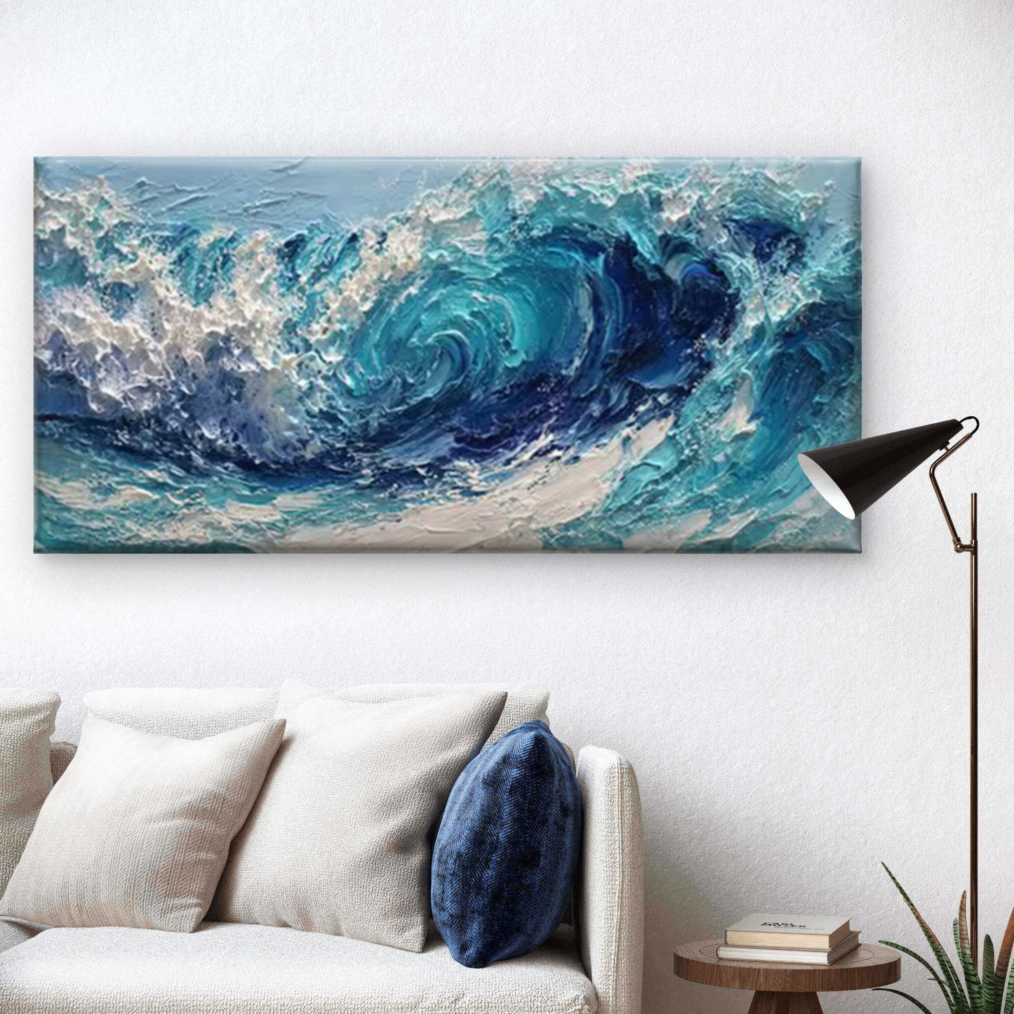 Minimalist Ocean Wave Sea Wave Wall Art Canvas Office Home Room Framed 120x60cm