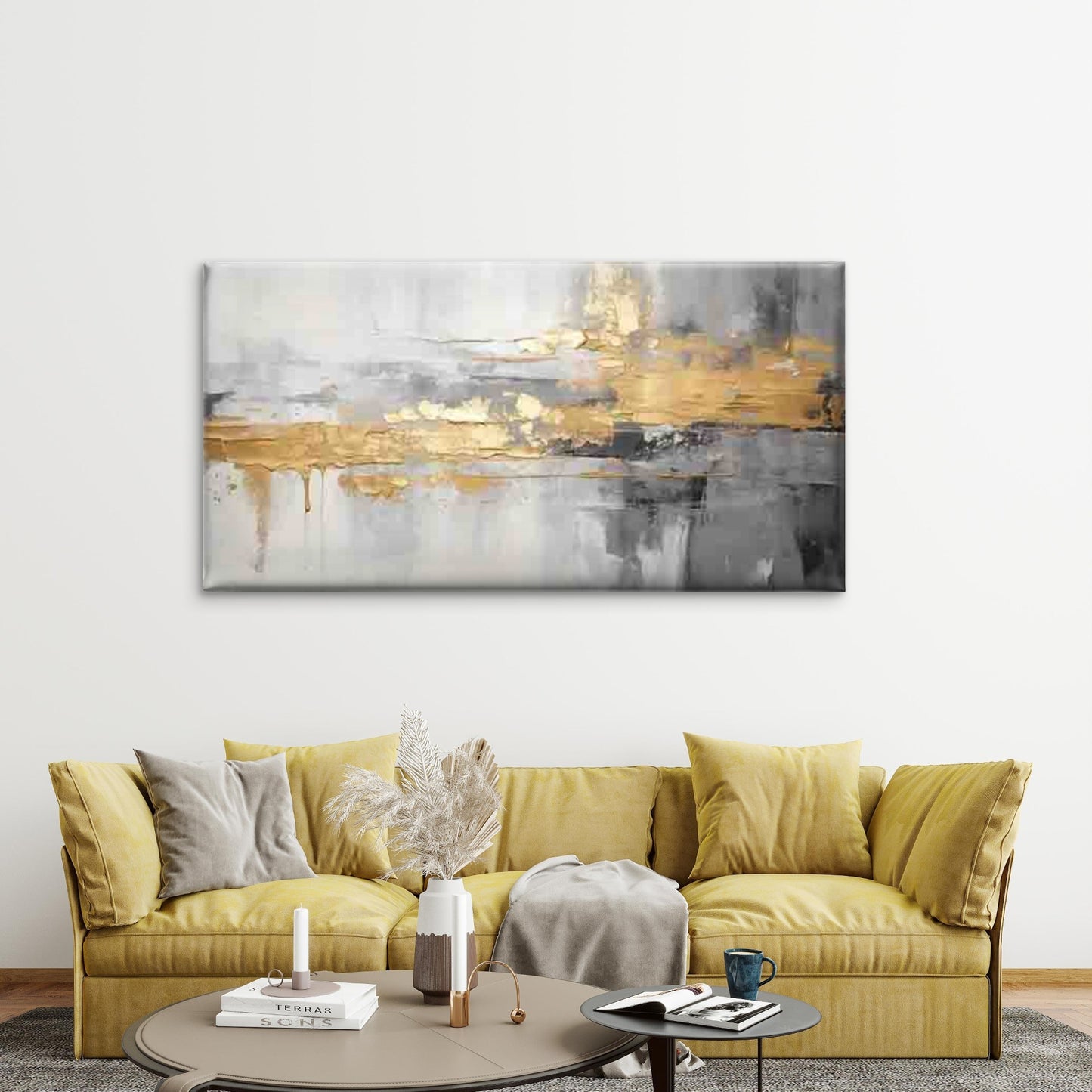 Modern Abstract with Accent Wall Art Canvas Office Home Room Framed 120x60cm