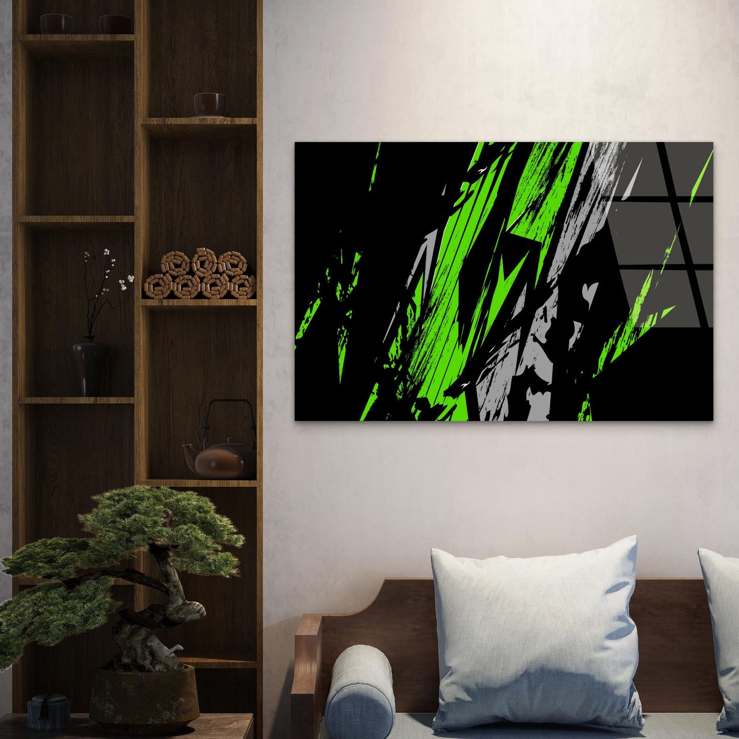 Green Black Grunge Abstract Splash Acrylic Glass Printing Wall Art Australian Made Quality